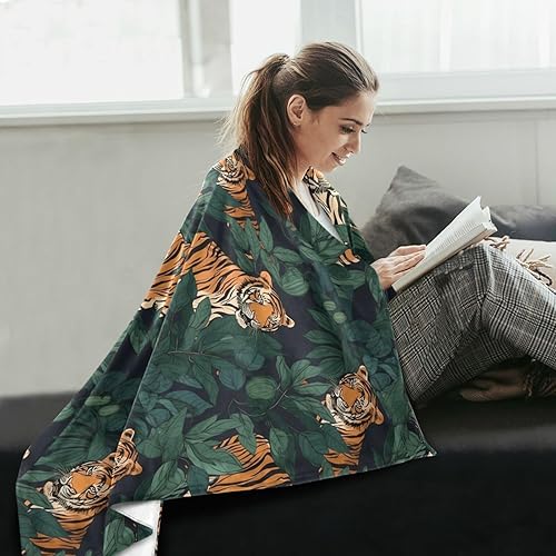 Miniatura 6 de Green Plants Orange Tigers Pattern Throw Blanket Ultra-Soft Comfy Holiday Bed Blanket 60x90 Inches for Camping Office Couch Chair Adults Kids Fluffy