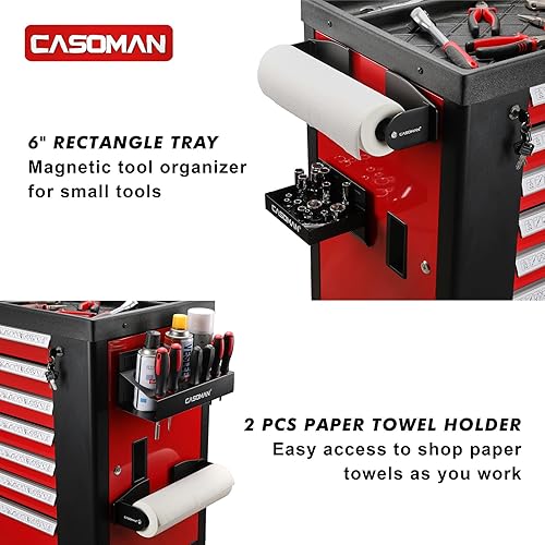 Miniatura 4 de CASOMAN Caja de herramientas magnética, bandeja, soporte para toallas de papel, juego de 4 piezas, negro, variedad de uso, duradero, imanes para