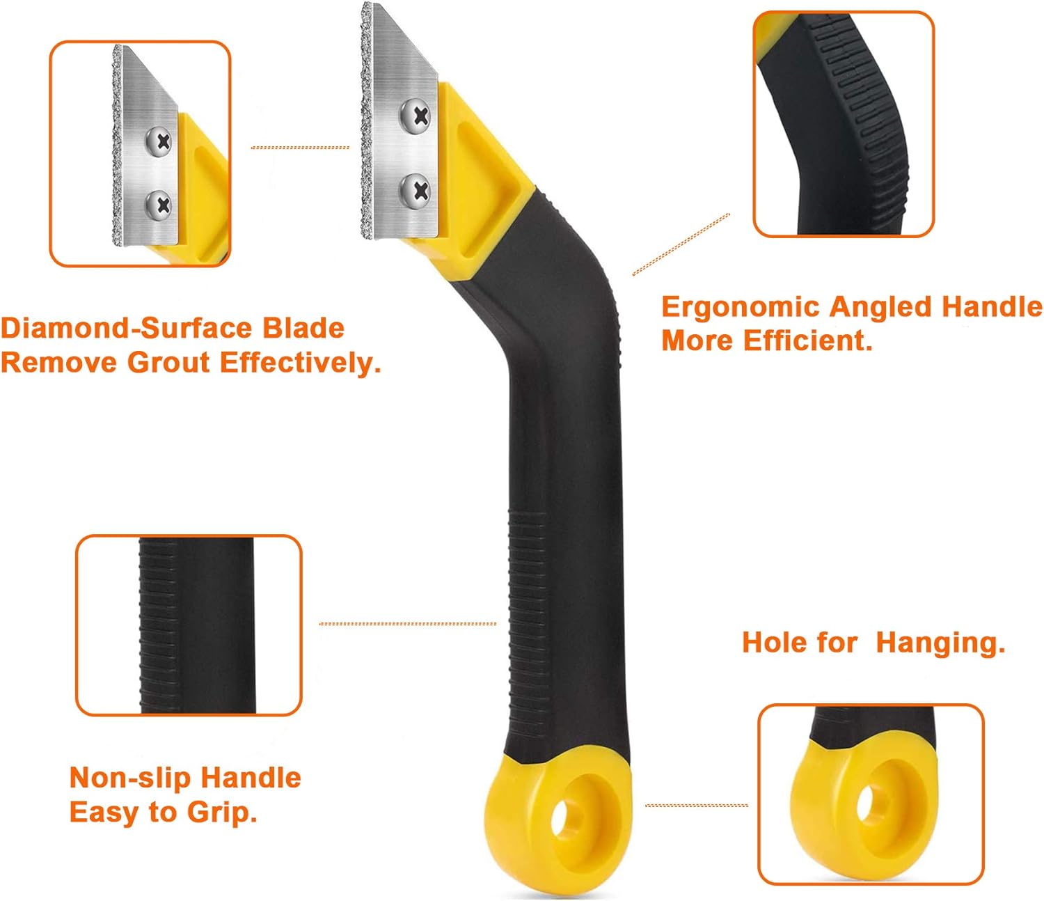 Muf 2 Pack Tile Grout Saw Grout Removal Tool, Angled-Design Grout Hand Saw with 8 Diamond Surface Blades (Include 6 PCS Extra Blades) for Tile Cleaning, Removing Paint and More - - 