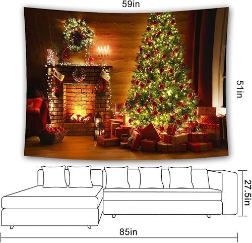 Miniatura 4 de Mr.Bee Tapiz de fondo colorido, Papá Noel, reno, árbol y lugar de fuego para la sala de estar, fondo para colgar en la pared para fiesta, hogar,