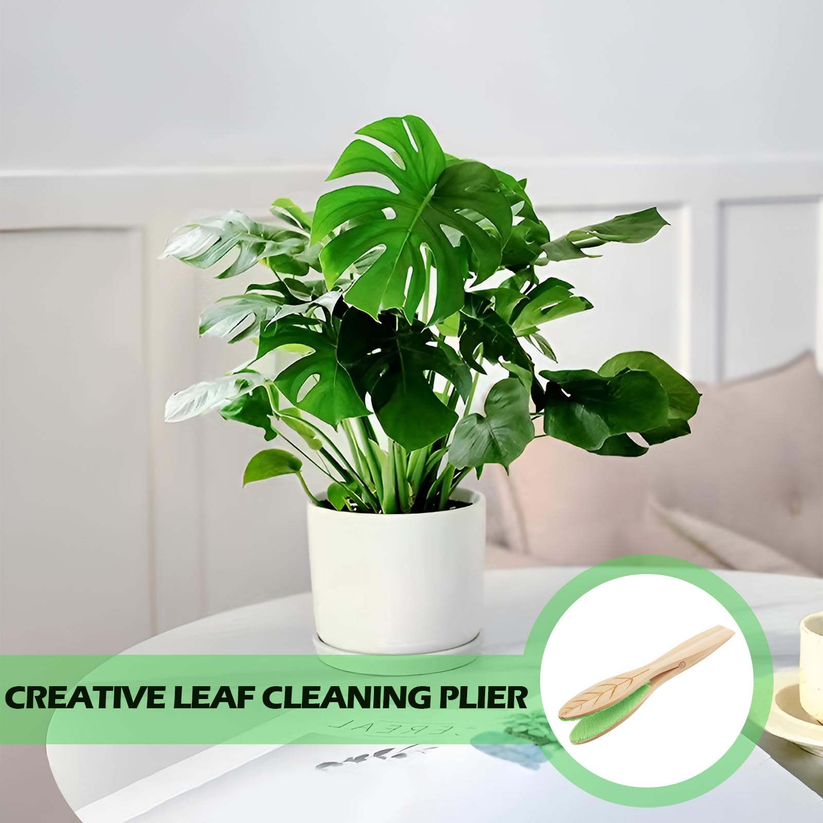 Pinza Per Pulizia Foglie Molyorch - Con Manico In Legno E Panno In Microfibra, 24.8 Cm - Per Piante Da Interno Ed Esterno - Foto 3