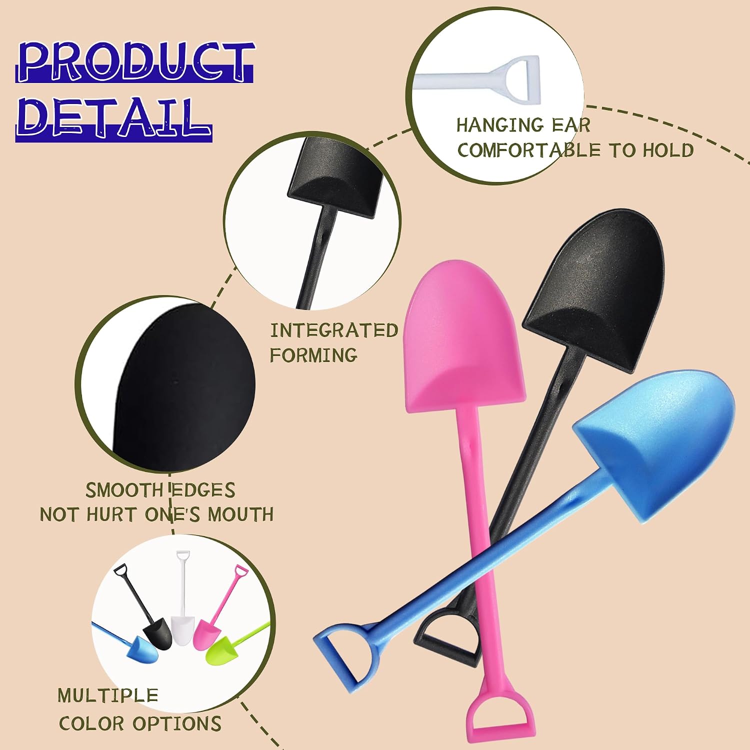 OaaXbbECco Novelty Mini Shovel Shape Spoons Cute Disposable Plastic Dessert Spoons