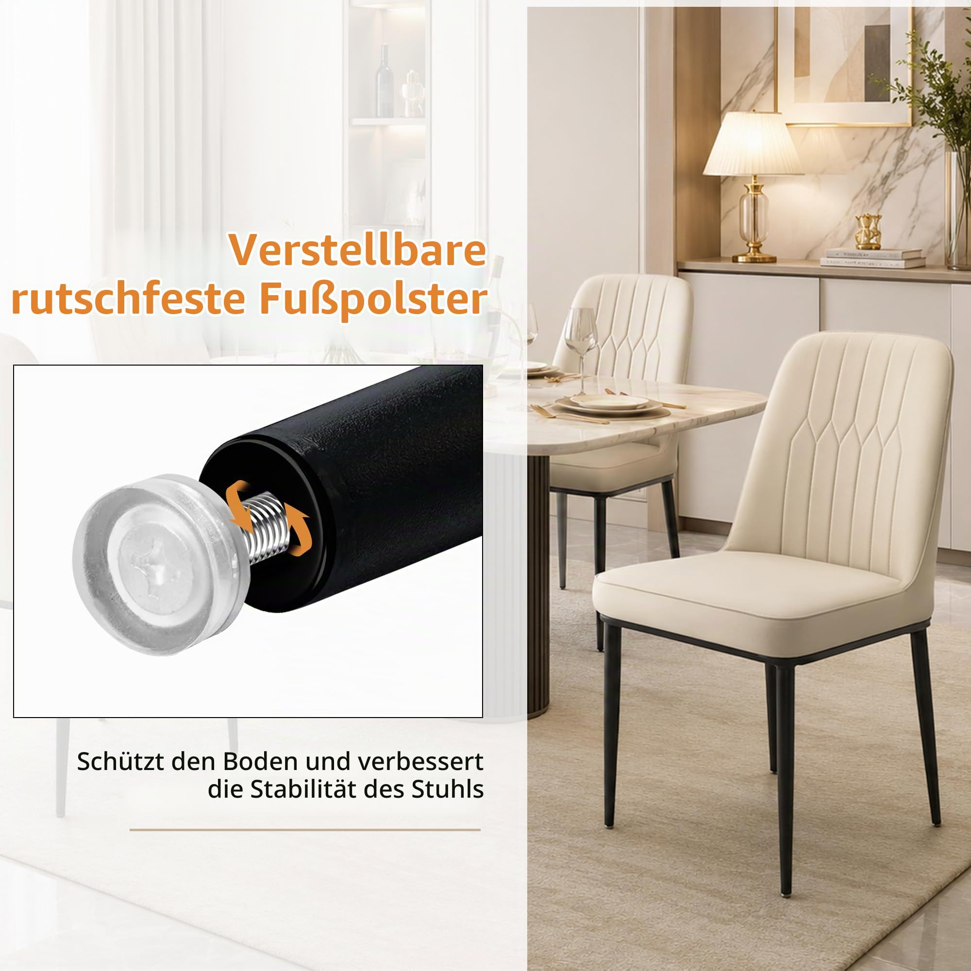 Durrafy Esszimmerstühle 2er Set aus Kunstleder, Gepolsterte Küchenstühle mit Hoher Rückenlehne, Moderne Polsterstühle mit Metallbeinen, Robuste Esszimmerstühle für Esszimmer Küche Wohnzimmer, Creme