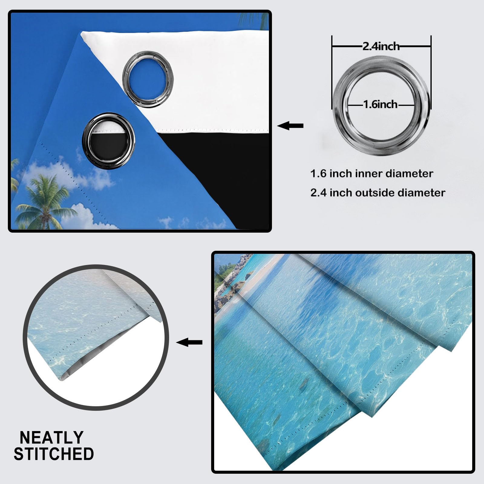 Cortinas Opacas Salon Tropical Playa,Cortina Palmeras Islas para Dormitorio Decoracion Habitacion,Cortinas Termicas Blackout 140×160cm 2 Paneles,Mar Azul