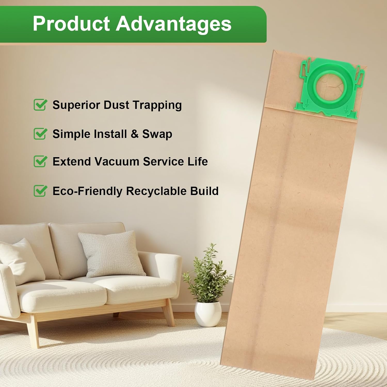 5300REP Vacuum Cleaner Bags Compatible with Sebo X G C Series & Windsor Sensor S12 S15 XP12 XP18 SR12 SR15 SR18 Versamatic Plus Upright Vacuum Replacement Bags, Replaces Part #5300REP - 8 Pack