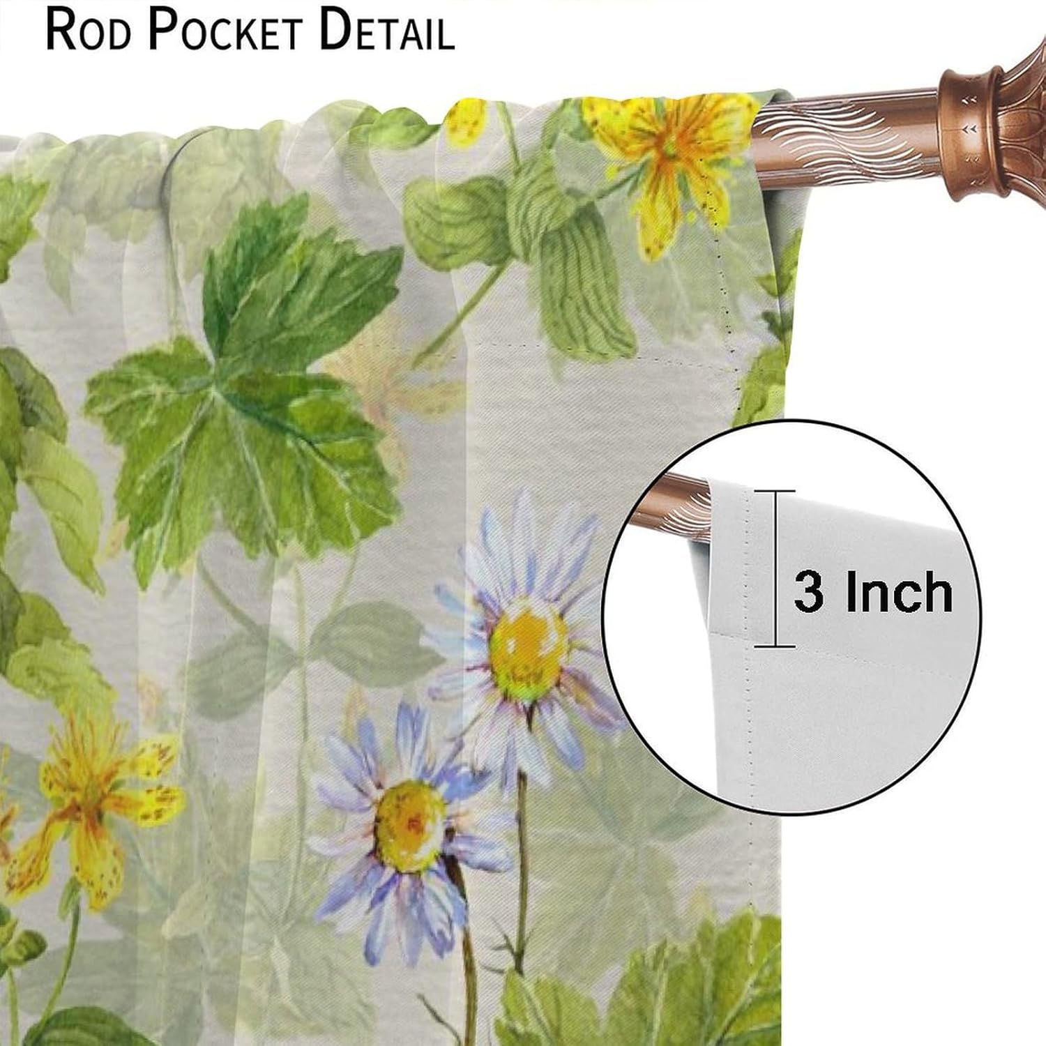 Bohemian Bird Curtains, Vintage Rural Green Yellow Art Watercolor Plants Leaves Floral Animal Seamless Pattern Window Treatments, Blackout Rod Pocket Drapes For Living Room Bedroom Bathroom 42x45in