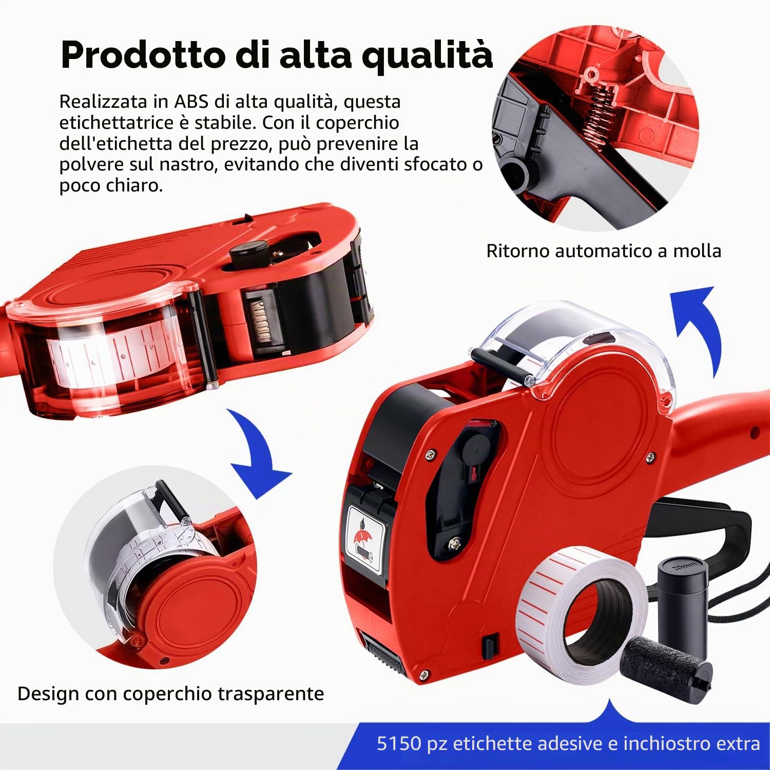 KPX MX5500 - Pistola per prezzi, con 5150 adesivi a pistola bianca e 3 rulli extra per inchiostro, pistola per etichette prezzi, pistola per prezzi, pistola per prezzi al dettaglio a 8 cifre ed
