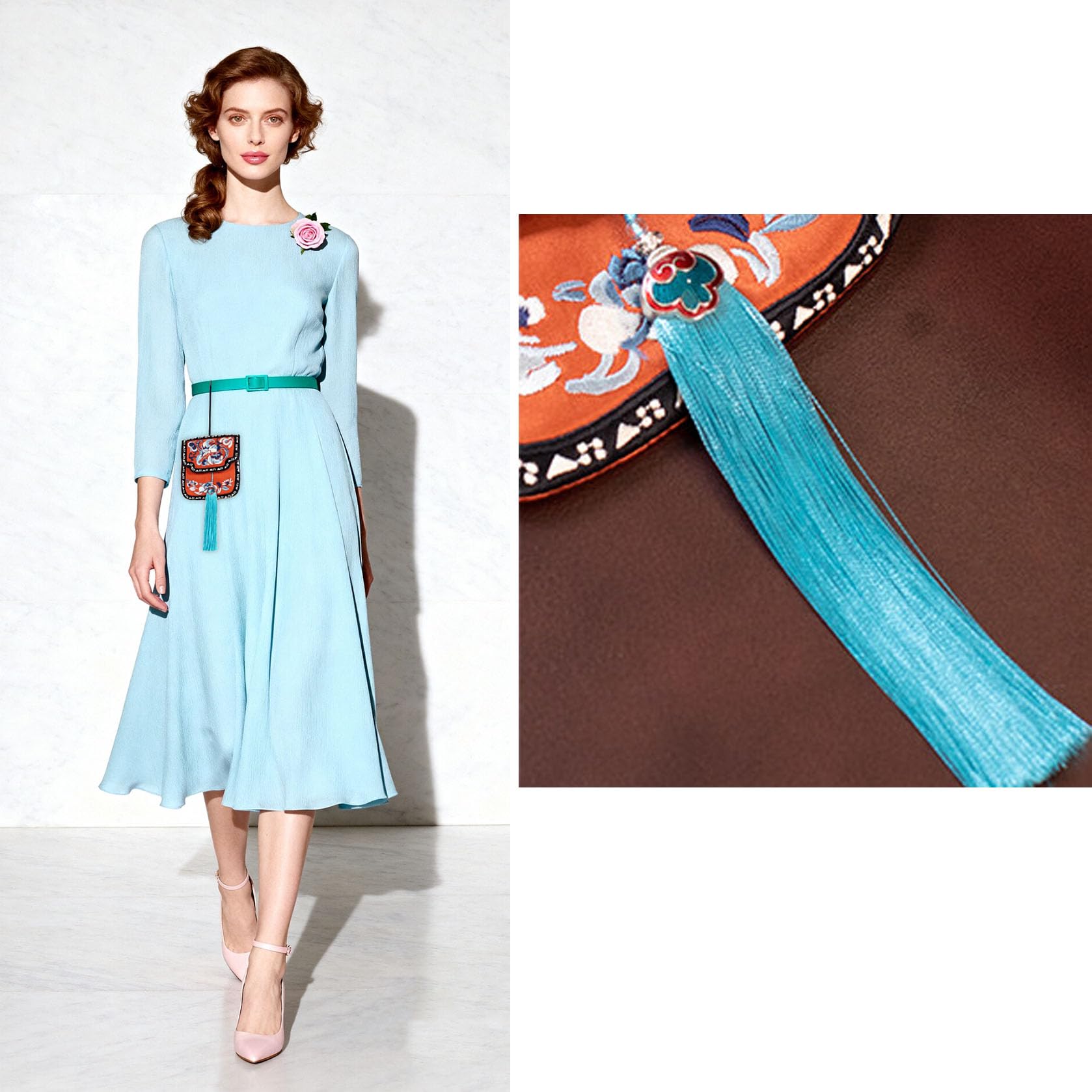 HangErFeng 161 - Bolsa de seda bordada con diseño de mariposa y peonía geométrica