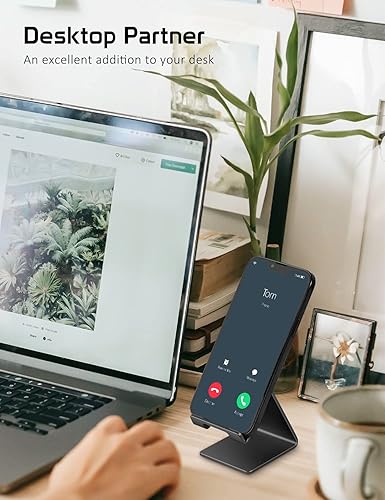 Miniatura 22 de Soporte de aluminio para teléfono celular, soporte de escritorio universal portátil sólido, para todos los teléfonos inteligentes, Tabletas, Huawei