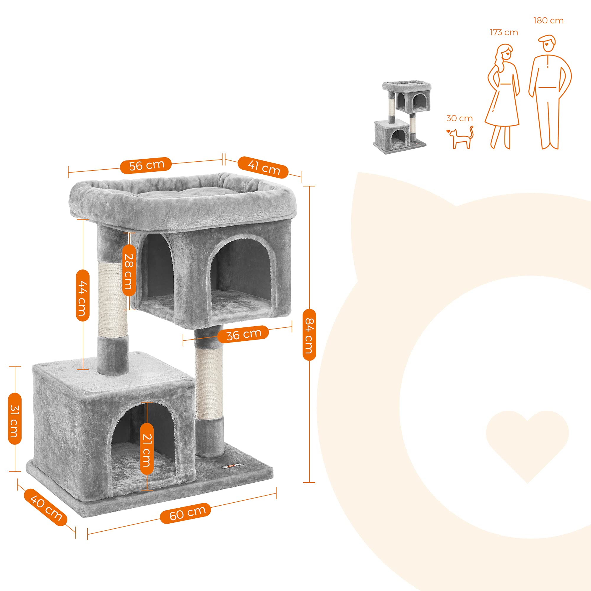 FEANDREA Cat Tree, Compact Cat Condo with 2 Caves, Light Grey PCT61W Buy Online in KUWAIT at