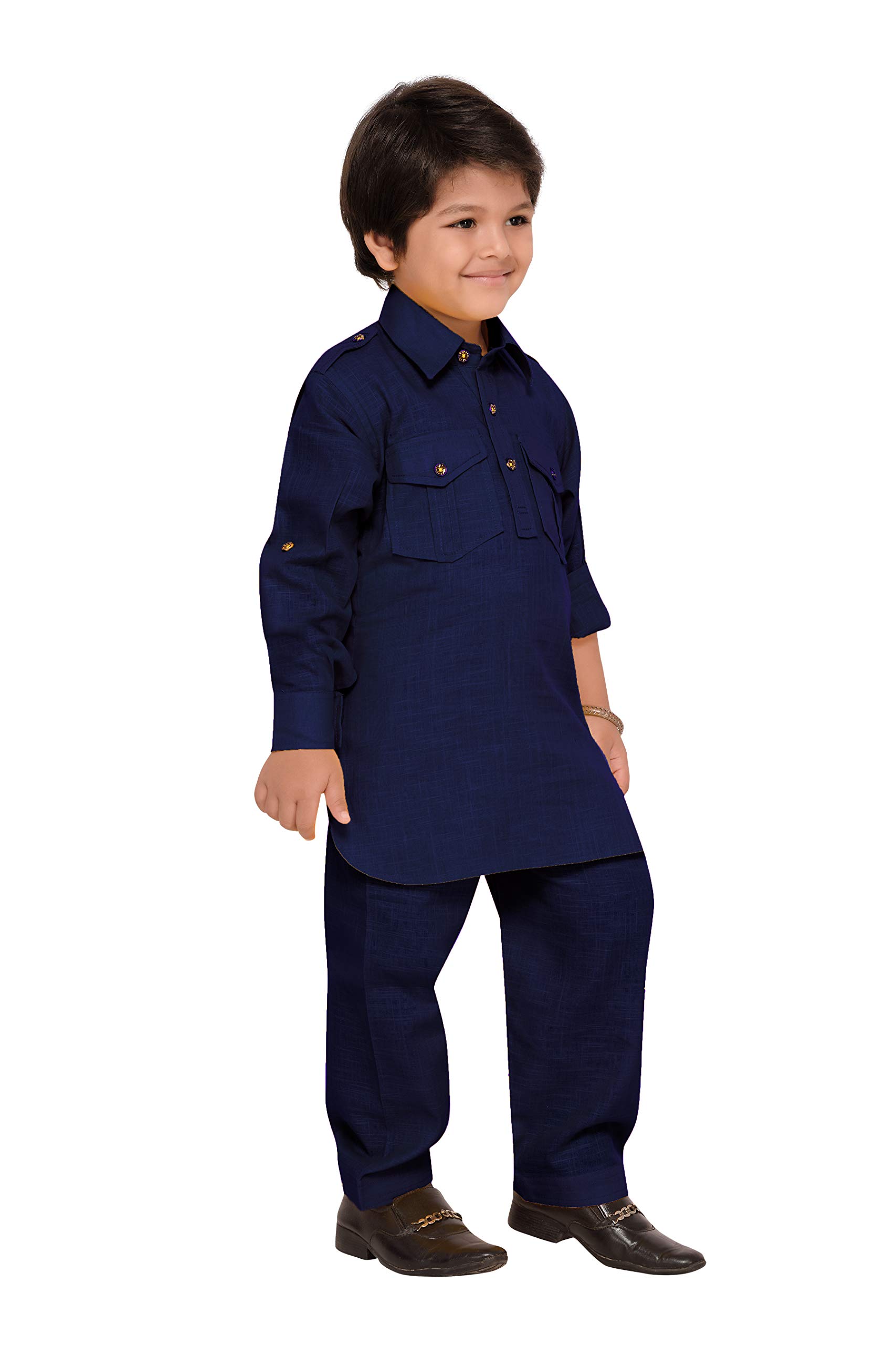 AJ DEZINES Pathani Suit For Kids Boys | Boys Kurta Set | Traditional Party & Ethnic Wear | Kids Kurta Pyjama Set | Solid Cotton Kurta Pajama | Wedding & Festive Outfit - Regular Fit - Blue-9 1