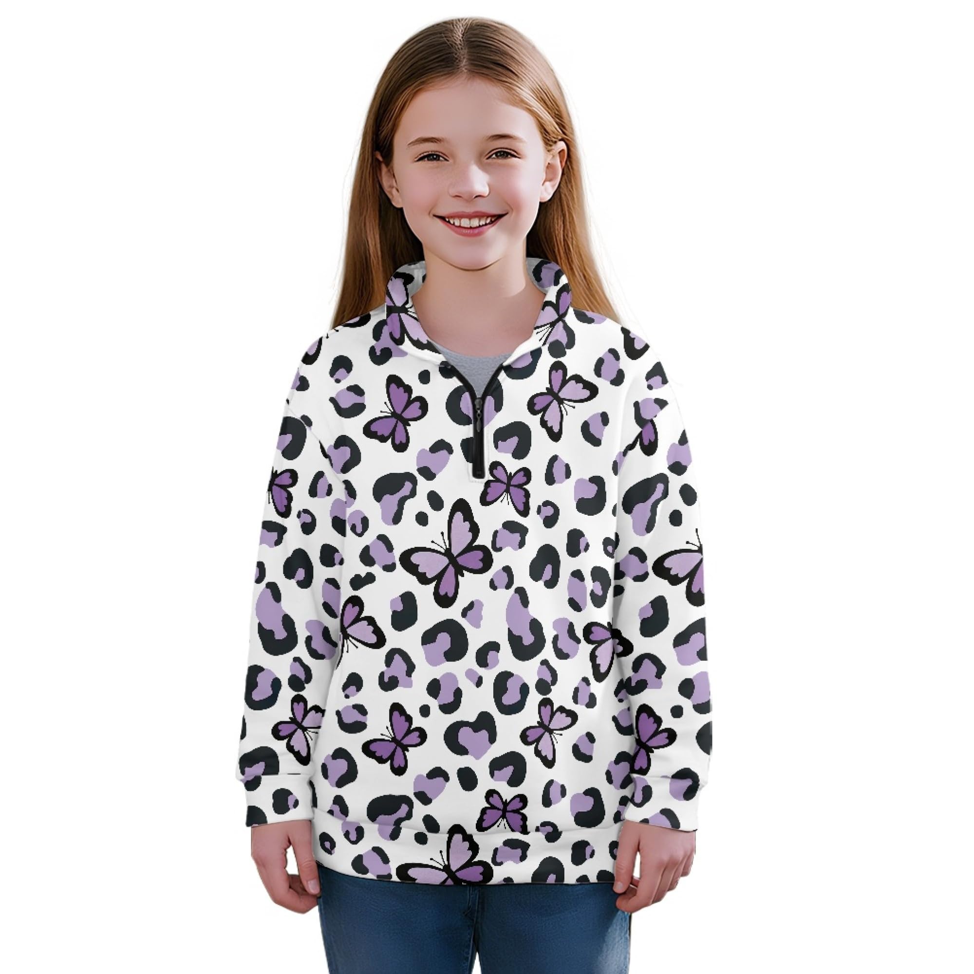 AmzPrint Girls' Novelty Quarter Zip Sweatshirt Long Sleeve Pullover Cool Activewear Running Hoodie For Teens Girls