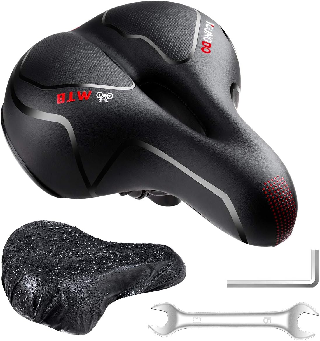 YOUNGDO Bicycle Saddle, Bike Seat Comfortable Soft Wide Road Bike Saddles,Breathable Mountain Bike Seat,Suitable for MTB Mountain Bike,Folding Bike,Spinning Bike,Exercise Bikes,Road Bike