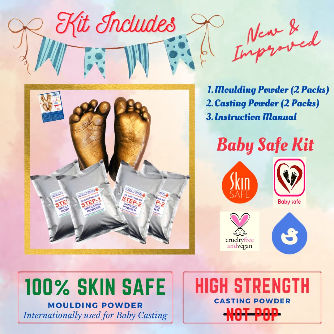 Dream Gifts Baby Hands & Feet 3D Moulding & Casting Powder Kit|Ideal For Newborns, Toddlers, Kids, Birthdays, Naming Ceremony, Baby Shower,1 Count,Golden 1