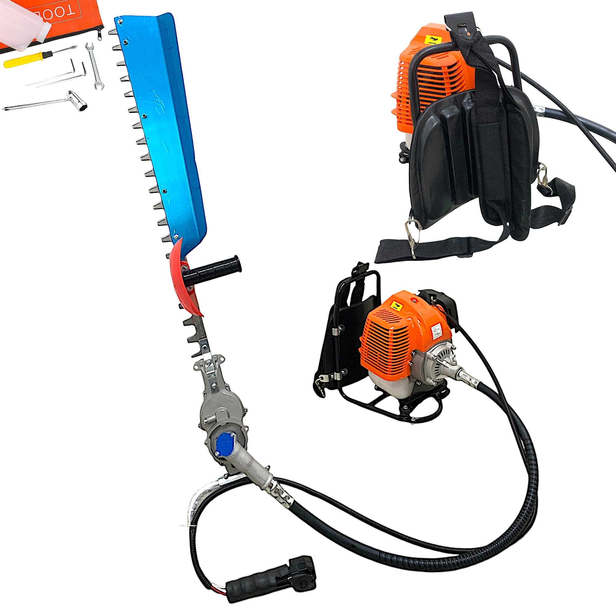 Tagliasiepi a Scoppio con Zaino Spalleggiato Motore 52CC 2 Tempi Potenza 1.82Kw Lama 70cm Dotato di Deflettore per Un taglio più Rapido e Preciso da Giardinaggio per Potare Siepi, Cespugli ed Erba