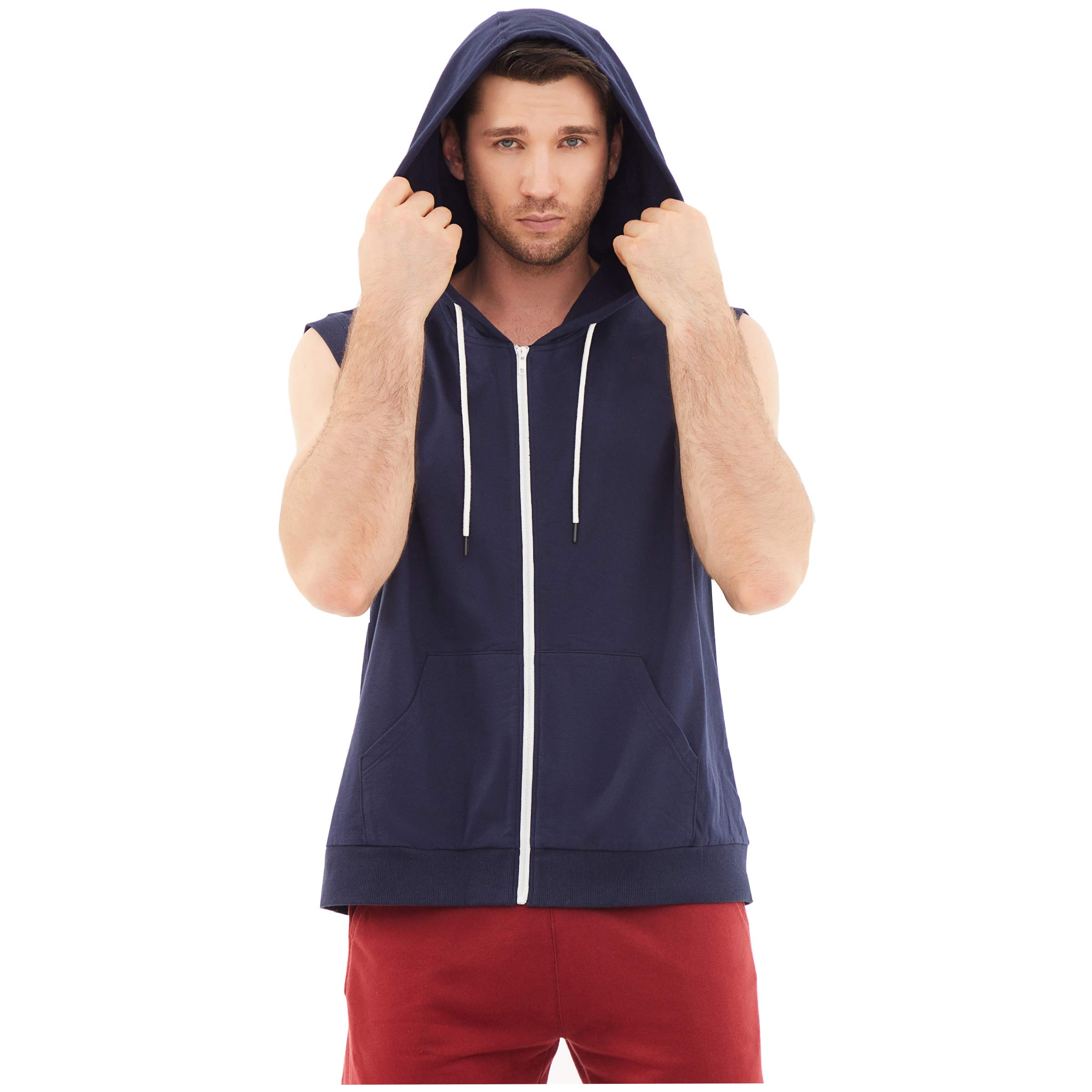 Dubinik®Short Sleeve Hoodie Lightweight Soft Cotton Moisture Wicking Kangaroo Pocket Short Sleeve Hoodie For Men