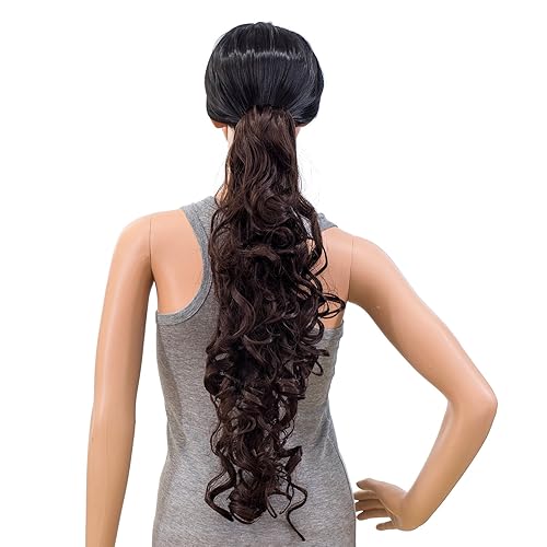 Miniatura 10 de SWACC Extensiones de cola de caballo de 24 pulgadas de largo, rizos desordenados y desordenados, extensiones de cabello sintético con clip