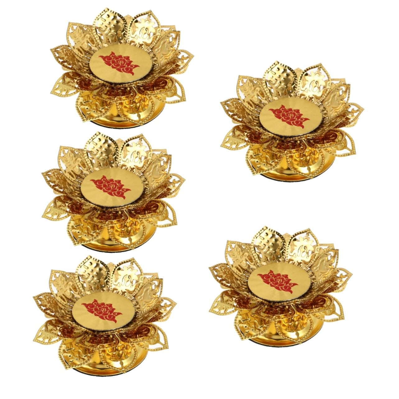 Chandelier de lotus doré en alliage pour bougies chauffe-plat lot de 5