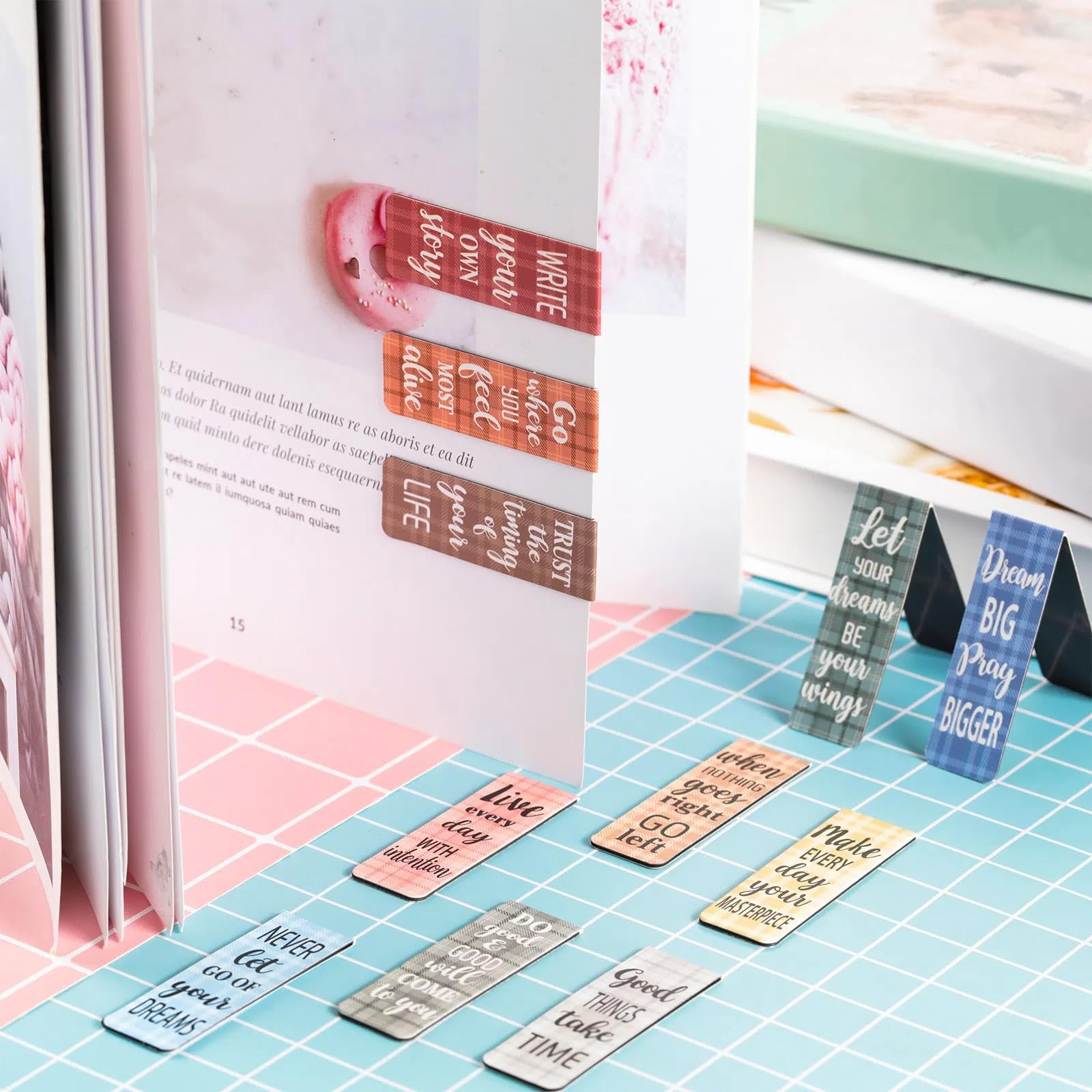 60 Pieces Inspirational Magnetic Bookmarks Motivational Bookmarks Magnetic Page Markers Assorted Magnet Page Clips for Students Teachers School Home Office Supplies (Simple Style)