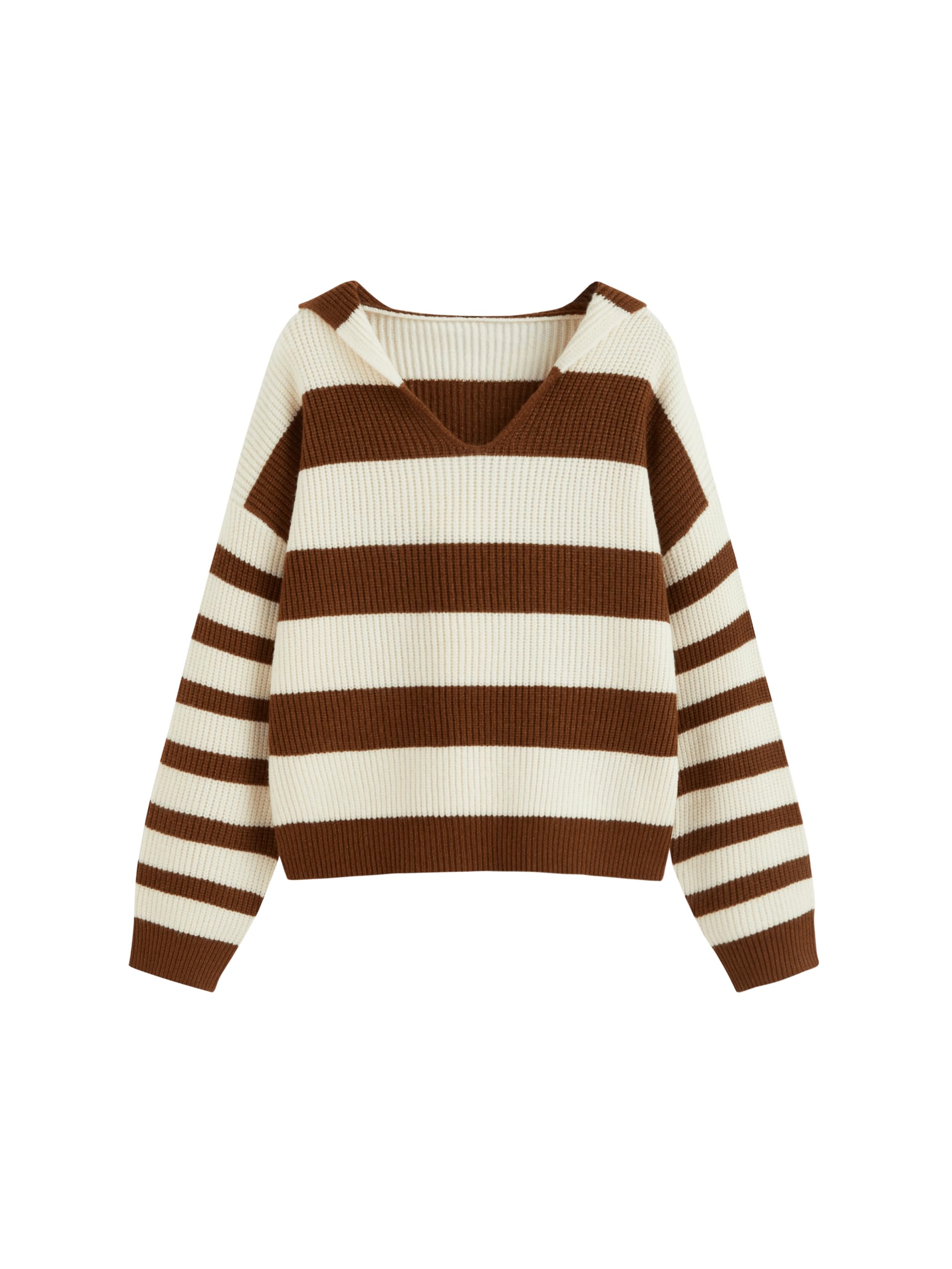 CIDER Gerippter Kapuzenpullover, gestreift, langärmelig, Strickoberteil