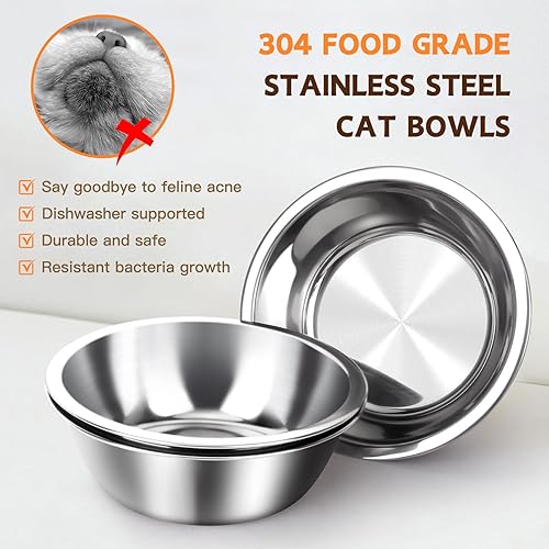 Miniatura 6 de Tazón elevado de comida para gatos, 3 cuencos elevados de acero inoxidable para gatos con soporte, cuenco inclinado de 15 para gatos pequeños, juego