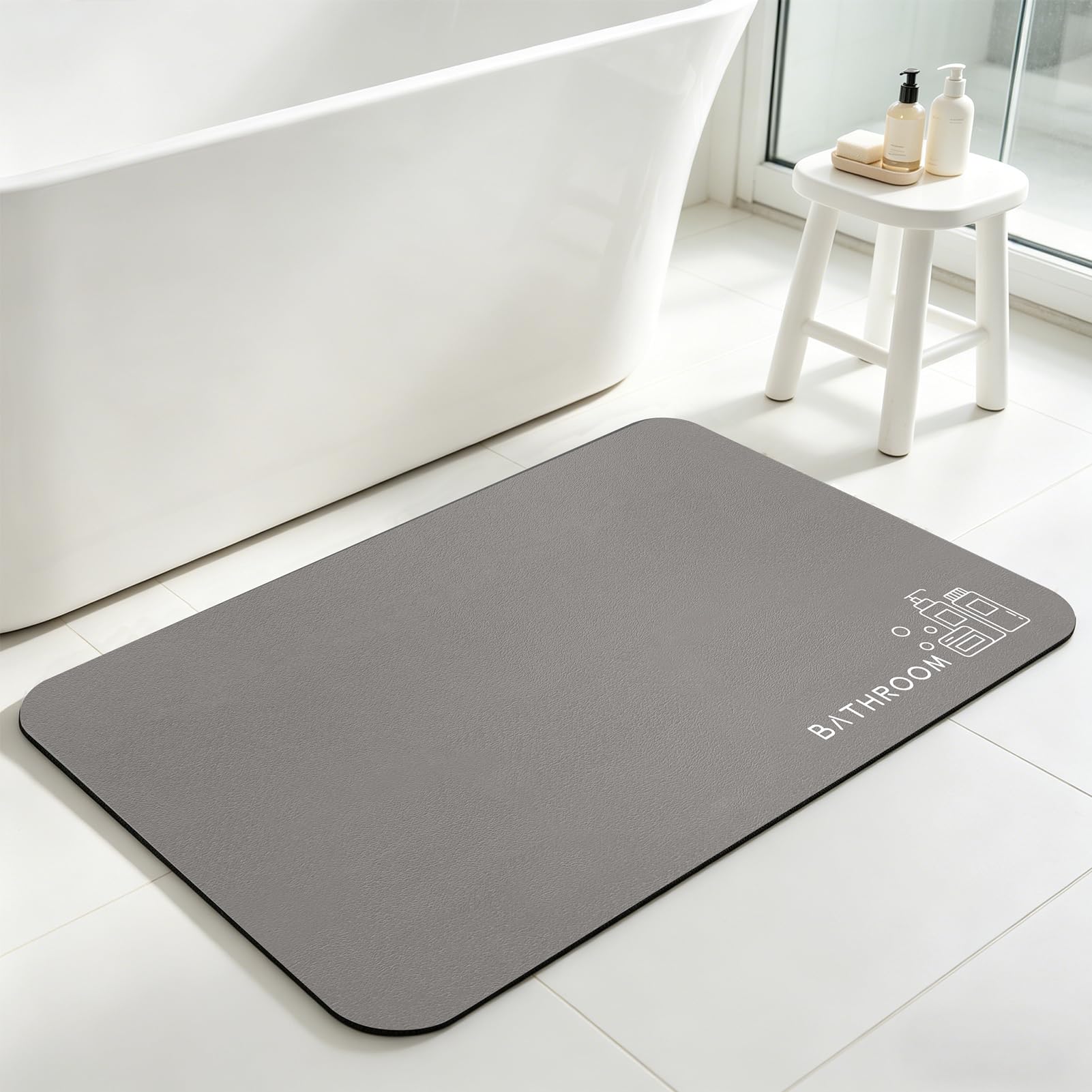 LIMNUO Bath Mat Non Slip Anti Mould Bathroom Mat, Absorbent Bath Rug Bathroom Floor Mat, Quick Dry Bath Mat Shower Mat for Bathtub, Bath, Kitchen Door (Grey, 43x120cm)