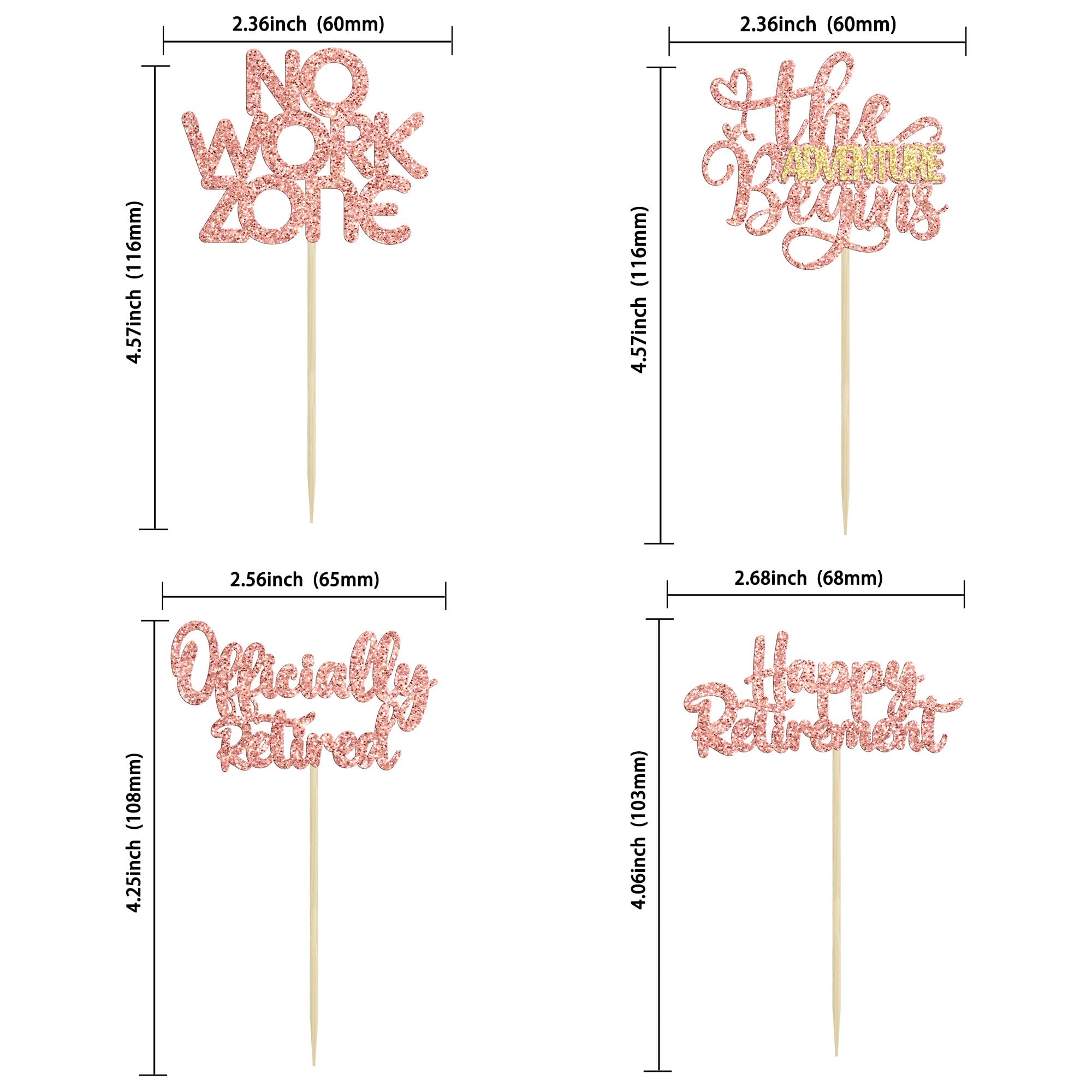 24Pcs Happy Retirement Cupcake Toppers Officially Retired Cake Toppers No Work Zone Adventure Begins Cupcake Picks Retirement Theme Farewell Birthday Party Decorations Supplies Rose Gold