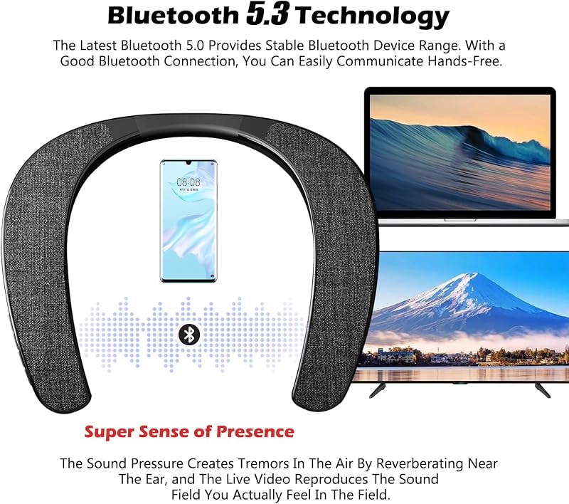 Boxă portabilă de tip neckband Smalody cu Bluetooth, sunet stereo surround și microfon, pentru sporturi în aer liber fără fir