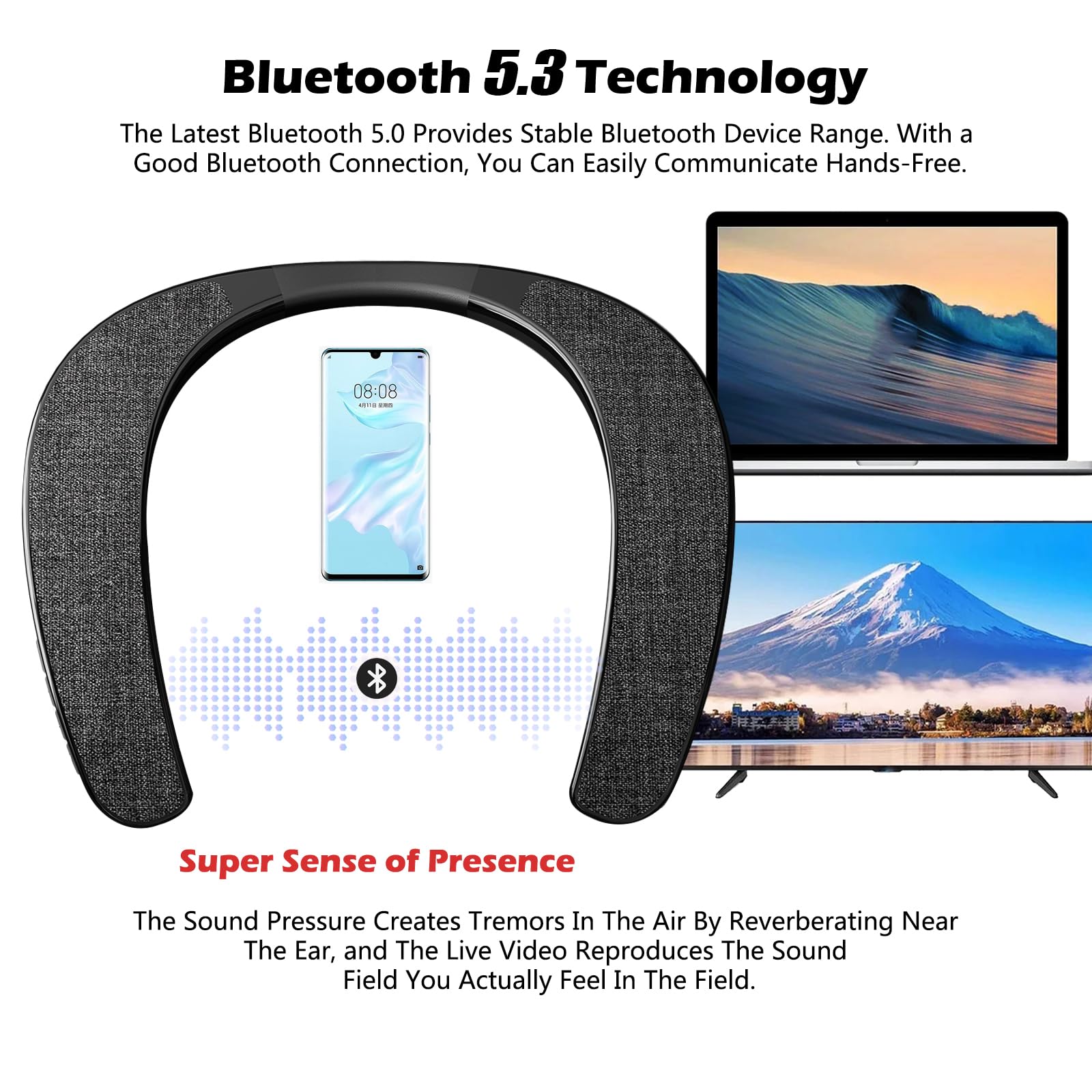 Smalody Altavoz Bluetooth Altavoz inalámbrico portátil con Banda para el | 12h de reproducción, sonido estéreo 3D, micrófono integrado, altavoz portátil de cuello impermeable
