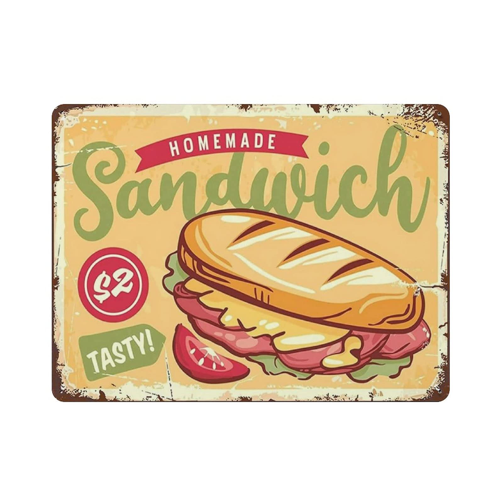 Metal Tin Sign Homemade Sandwich Tasty Vintage Tin Poster Metal Sign Wall Decoration Country Kitchen Home Garage Decor 12"x16"