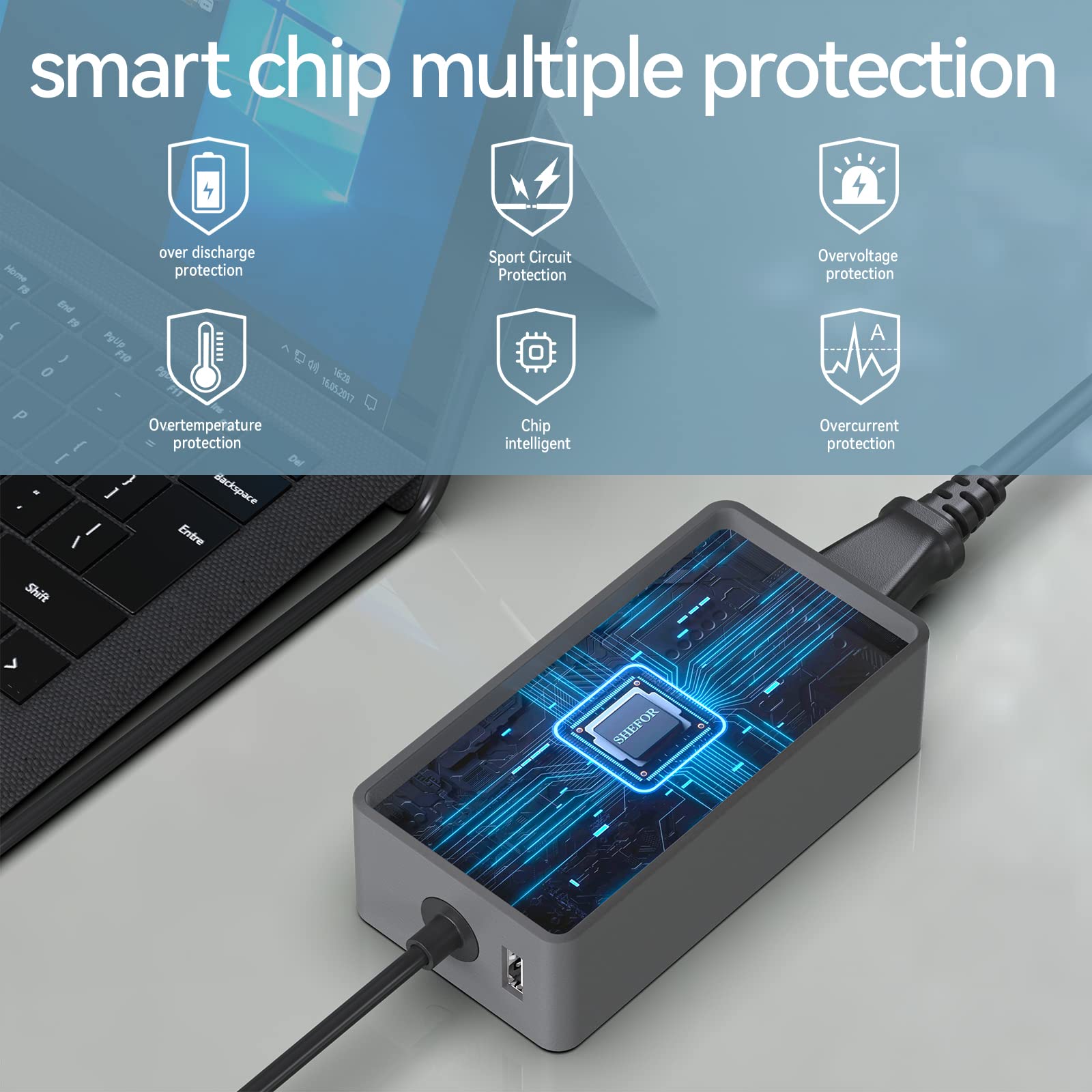 Caricatore Surface Pro Da 65 W, 15 V, 4 A, Microsoft Surface Laptop 7/6/5/4/ 4/3/2 Studio I5, Surface Go 3/2 Tablet, Surface Book 3/2, Con USB - Foto 4