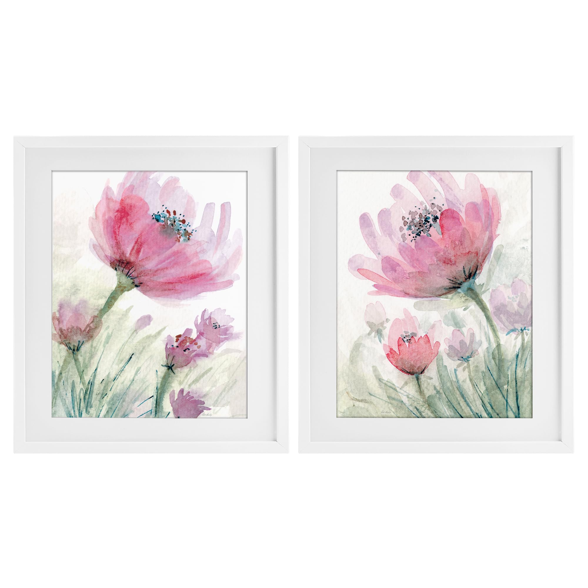 Stupell Industries Pastel Floral Watercolor Pair 'Speckled Flower Stamens', 2Pc Framed Print Under Glass Set, White, 17 X 21 Inches, Easy To Hang And Sturdy, Made In Usa, By Patti Bishop
