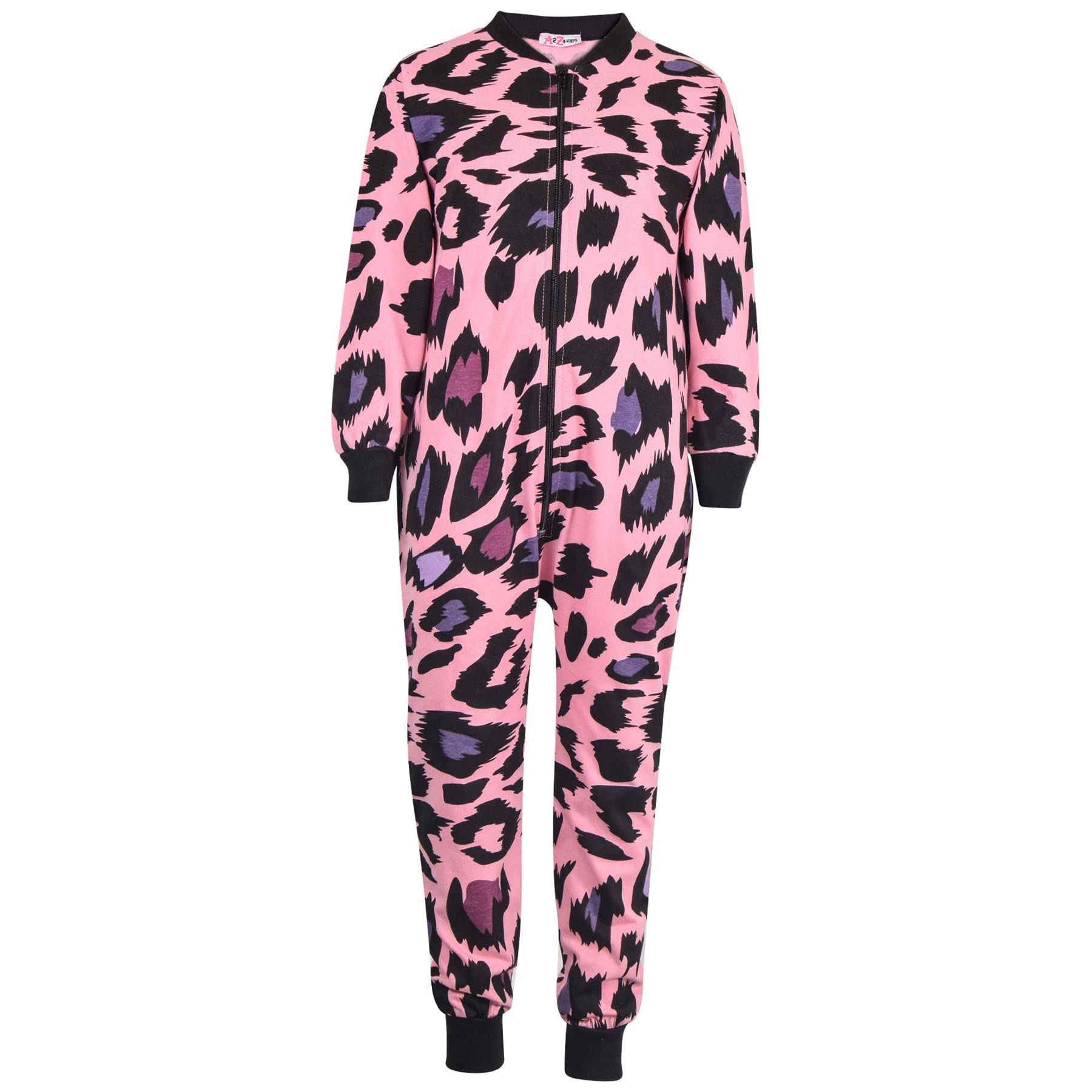 A2Z 4 Kids Baumwolle Onesie Für Kinder Strampelanzug Pyjama Loungewear Leopard Druck Sleepsuit Comfy Geschenke Für Kinder Mädchen Alter 5-13