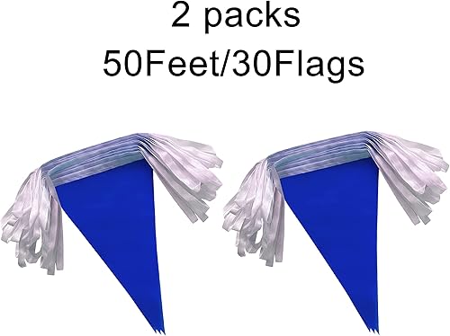 Miniatura 4 de Banderines azules de 100 pies, banderas colgantes triangulares, decoraciones de fiesta para gran apertura, cumpleaños de niños, carnaval, 60 unidades