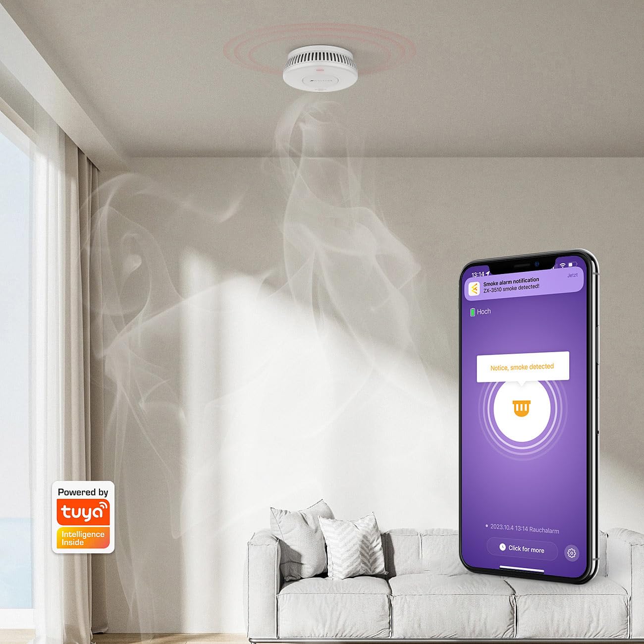 VisorTech rilevatori fumo.sets: set da 3 pezzi Rilevatore di fumi WLAN, batteria integrata di 10 anni, 85 dB (sensore fumo, rilevatore, pc)