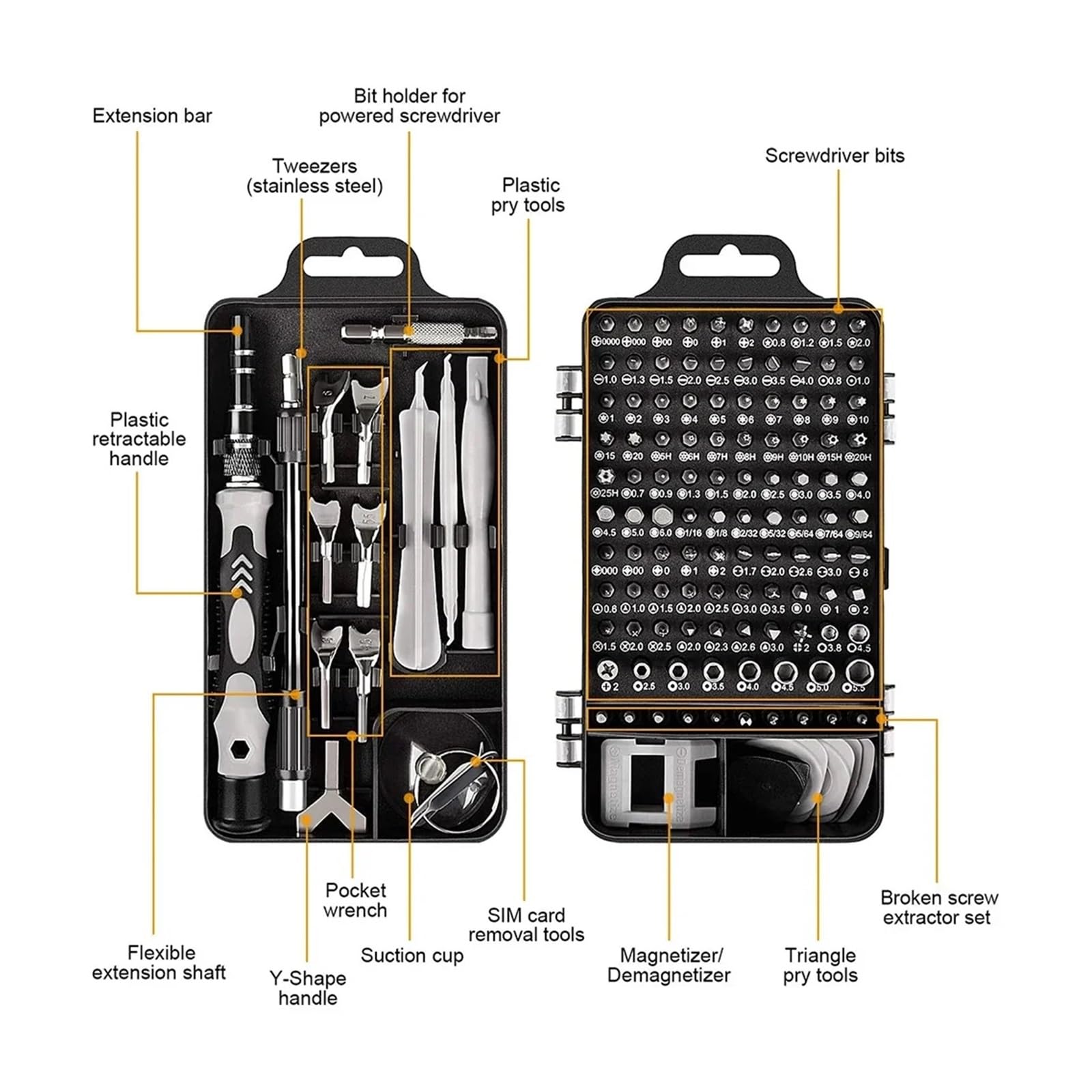 Kit de destornillador magnético multifuncional 25 115 135 140 en 1 for reparación dispositivos bricolaje