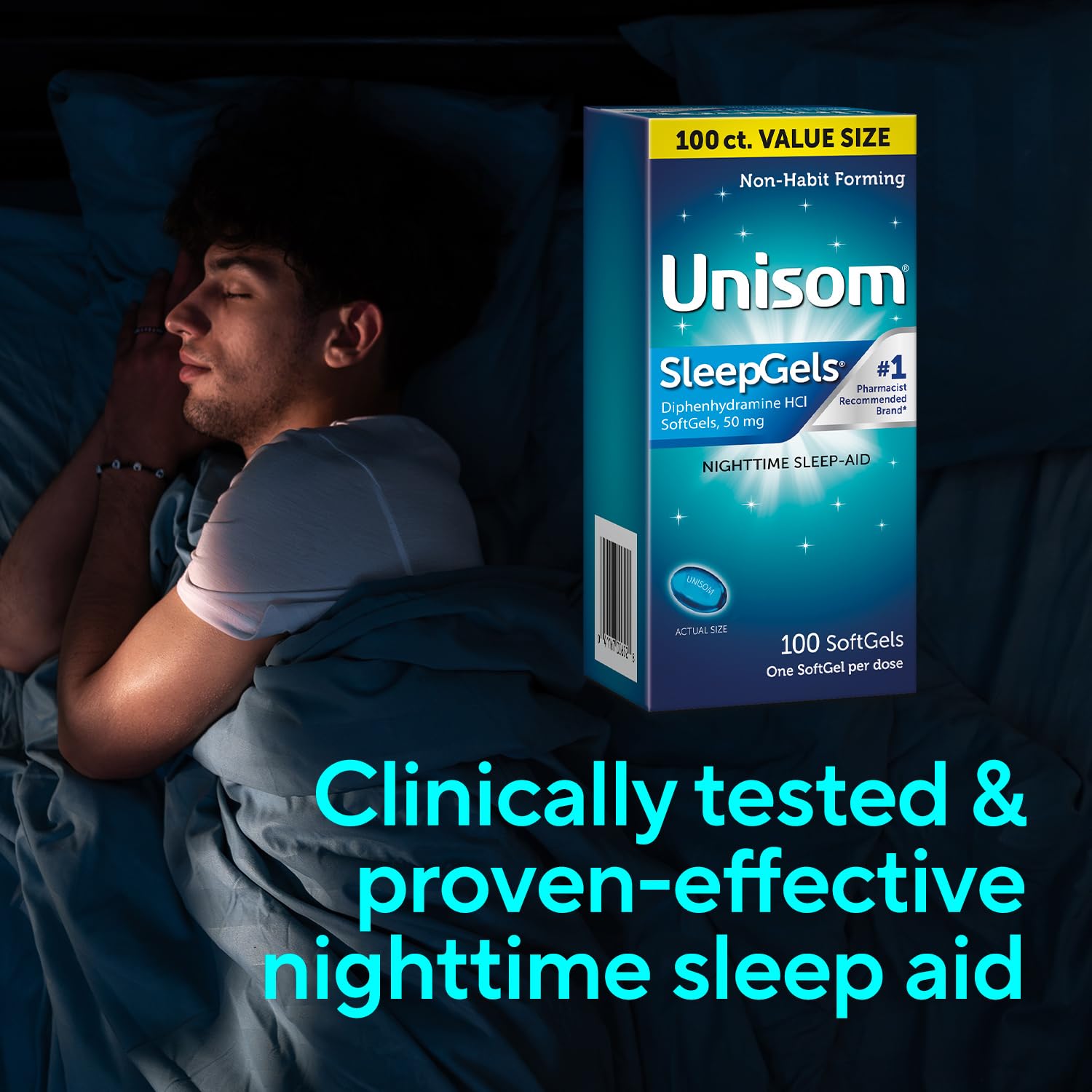 Unisom SleepGels Nighttime Sleep Aid Capsules for Adults, Diphenhydramine HCI 50mg, Non-Habit-Forming Sleep Medicine for Relief from Occasional Sleeplessness, 100 Count — Amazon image 8