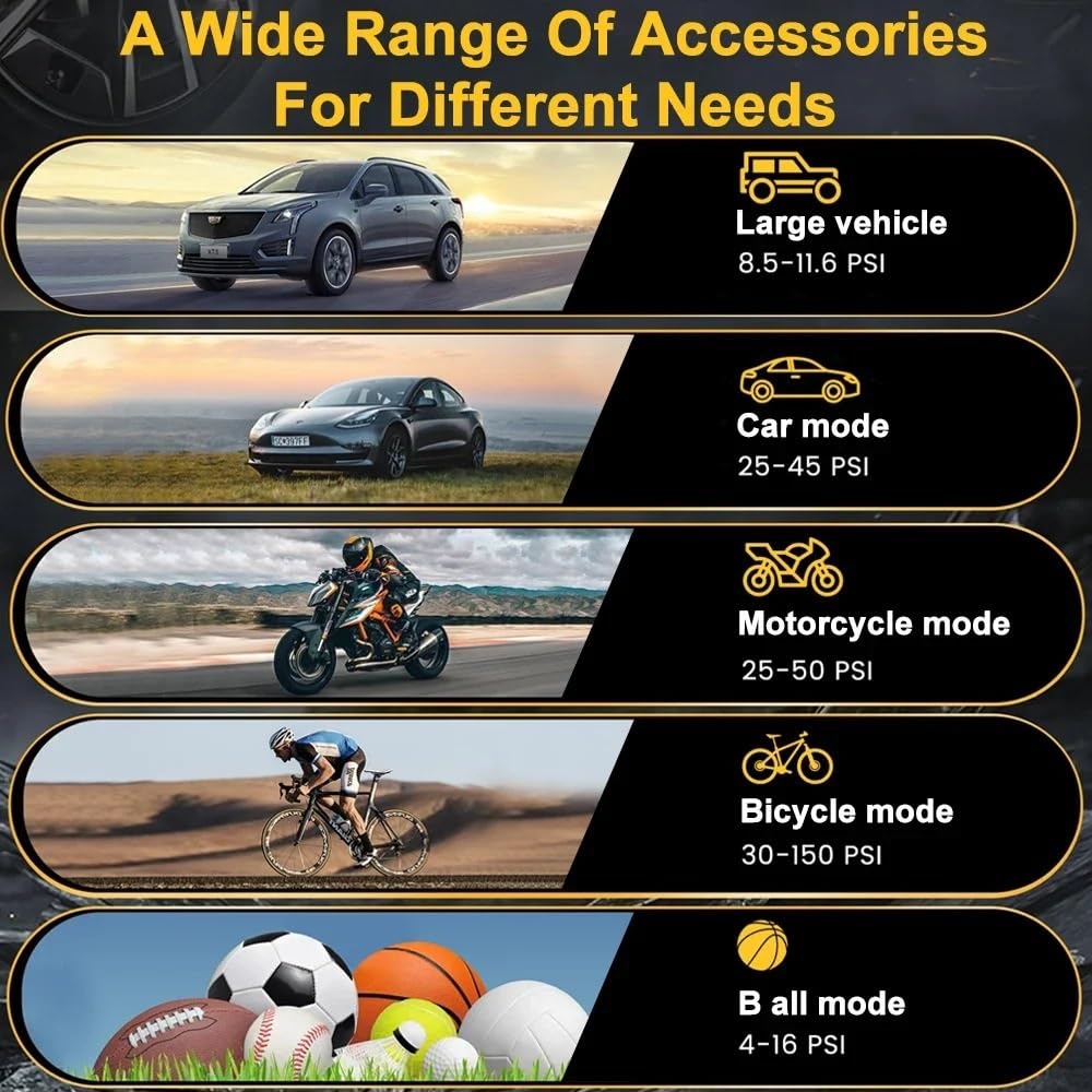 Compresores de aire portátiles Inflador De Neumáticos De Coche Compresor De Aire Con Mango Bomba De Inflado De Neumáticos Eléctricos Inalámbrico 150PSI Bolas De Coche Y Bicicleta Inflador Ruedas Coche