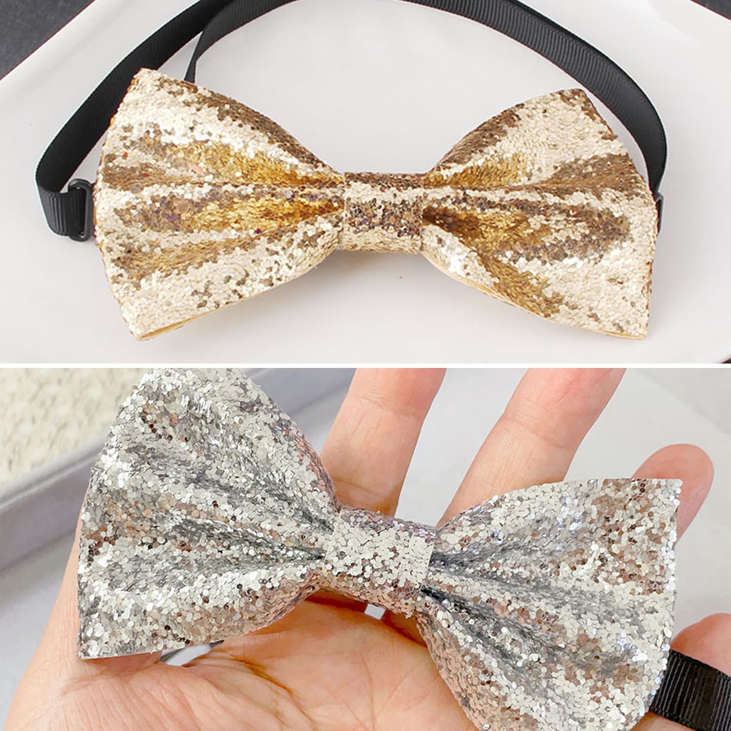 3 Pieces Bow Tie, 1 Piece Black Tie, Glitter Sequin Bow Tie, Men'S Gown Bow Tie, Adjustable Bow Tie, Party Dance Costume Decoration - Image 4