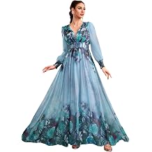 Womens Summer Dresses,Floral Patterns Vintage Elegant Cocktail Long Sleeve Boho Casual Maxi Wedding Guest Dresses for Women