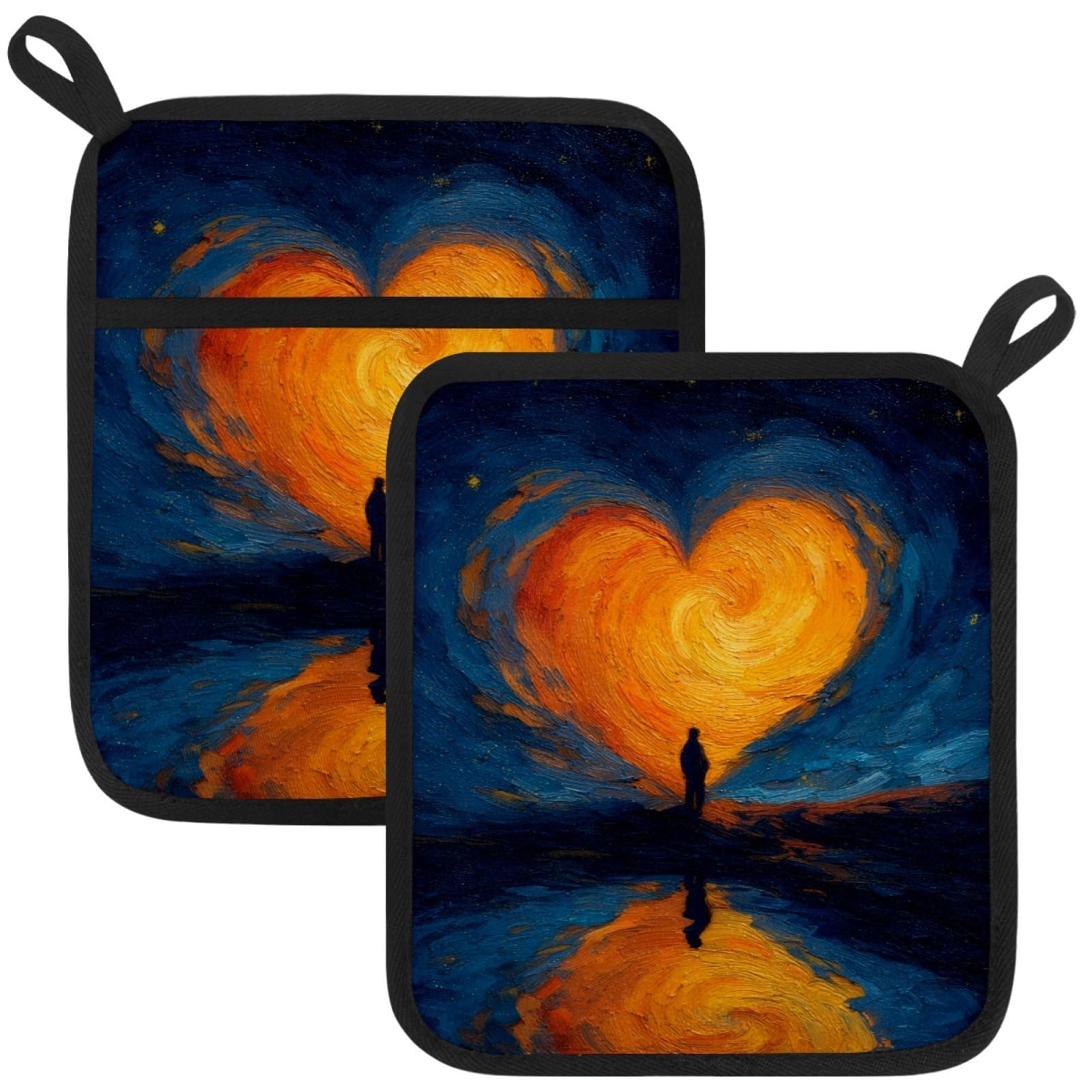 VAPOKF Starry Sky Love Kitchen Hot Pot Holder, Pot Holders Heat Resistant Pot Holder with Pocket Heat Resistant Trivets for Hot Pans Cotton Pot Mitts for Kitchen Cooking Baking