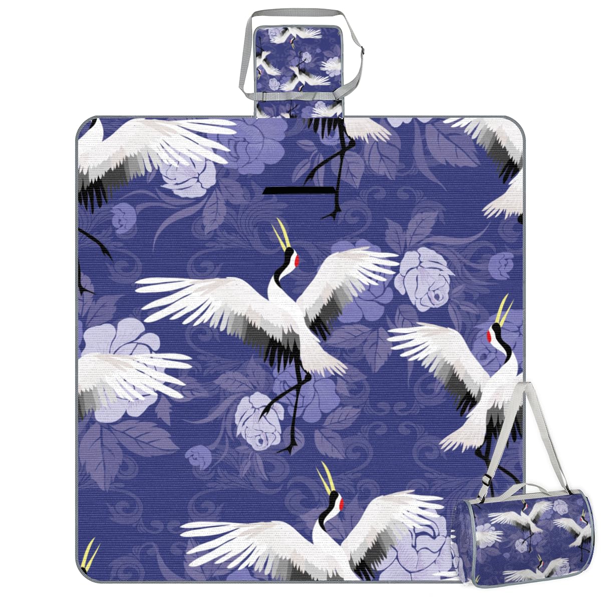 Shimoshe Crane Flower Picnic Blankets 57”x 59”, Flower Crane Waterproof Sandproof Picnic Mat Lightweight Foldable Beach Blanket for Camping Park Grass Beach Outdoor Blanket