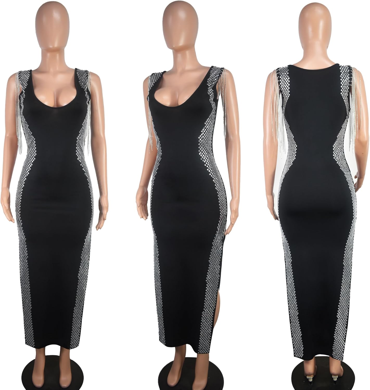 PORRCEY Women's Sexy Elegant Rhinestone Mesh See Through Bodycon Party Club Night Prom Dress - Image 4