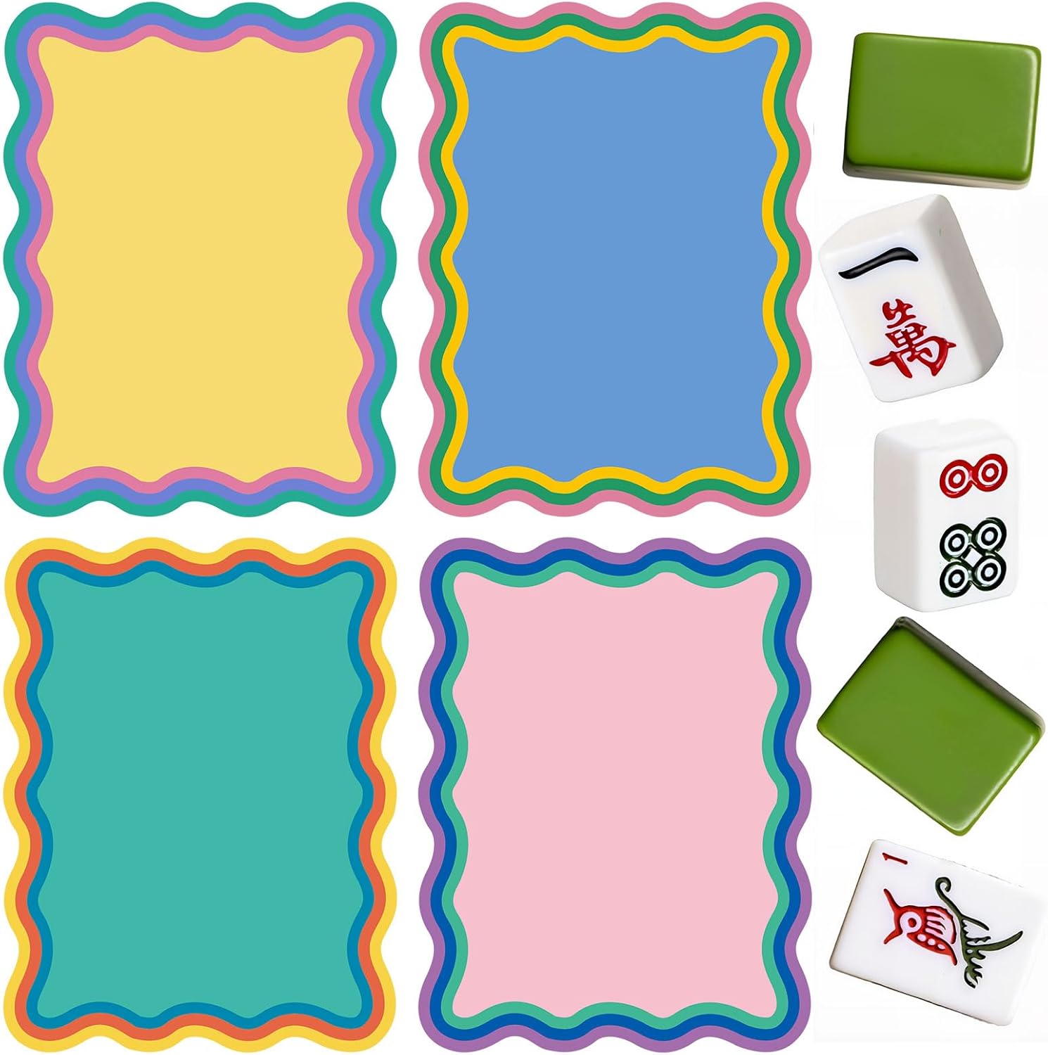 Soulchen 4 Pcs 2026 Mahjong Shuffler Cards Thick PVC Tile Mixers with Wavy Scalloped Edges Fun Game Accessories for Mixing Tiles Funny Mahjong Gifts for Lovers Playing Game(Multi-Colored Rimmed)