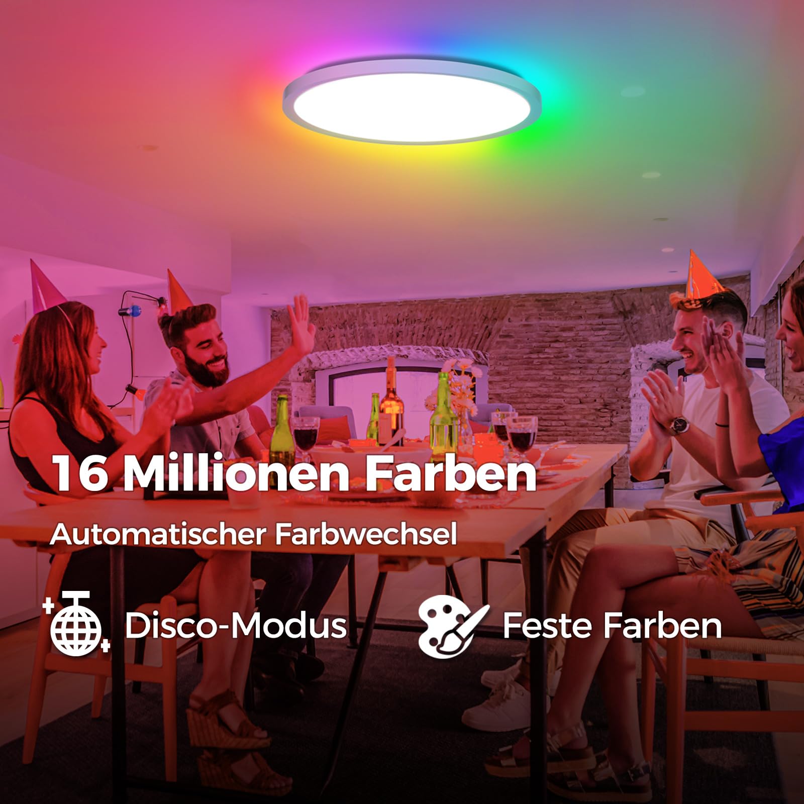 Lampe de Plafond LED Dimmable avec Télécommande, 24W RGB Change Couleur, Plafonnier Rond Plat, 3000K-6500K, Contrôle Intelligent via App, pour Chambre, Cuisine, Salon