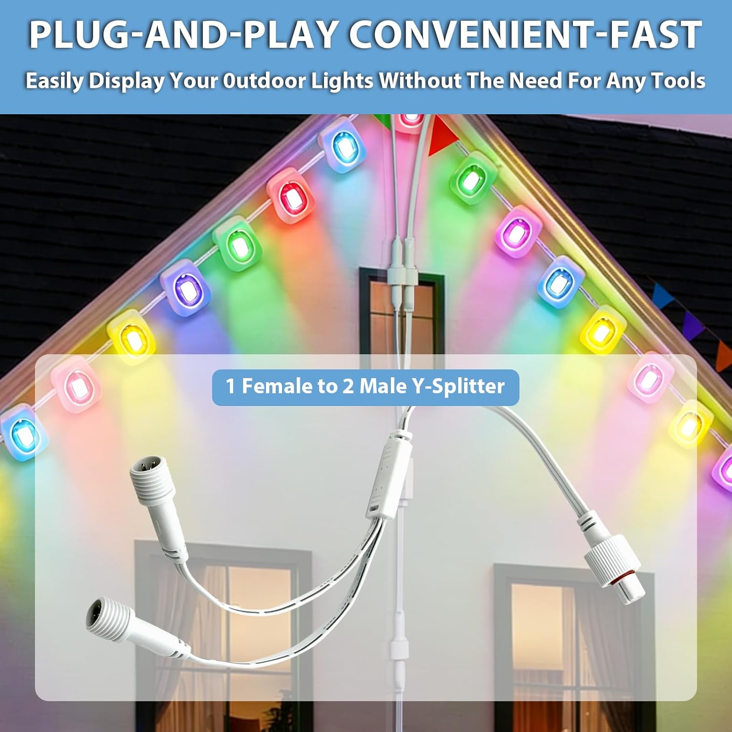 Y-Shaped Extension Cable,IP68 Waterproof 3 Pin 1 Female to 2 Male Splitter,Compatible with Govee Permanent Outdoor Lights 2/Elite H705D/H705E/H705F/H805A/H805B/H805C for Outdoor Lighting Expansion