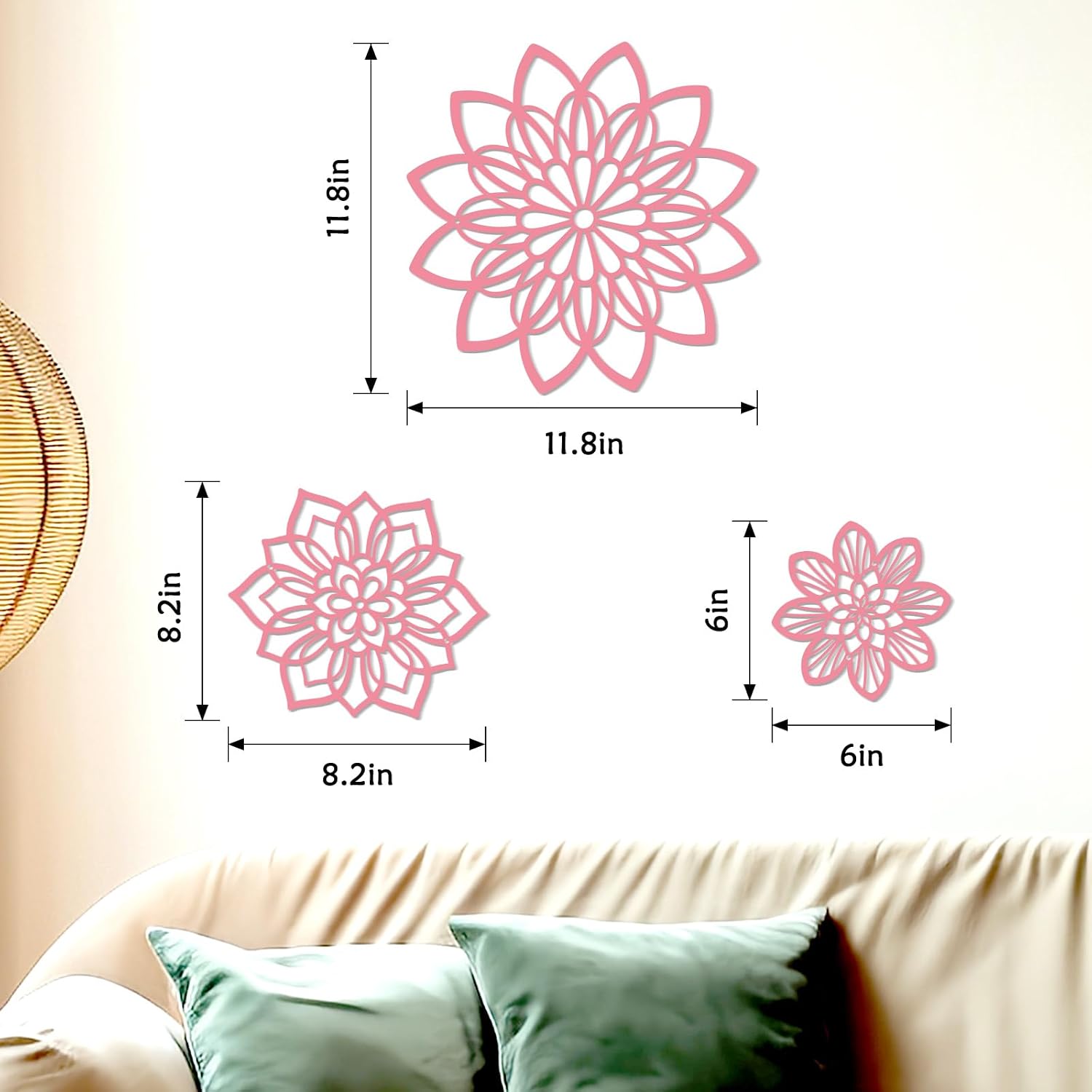 Zzbakress 3 Pcs Metal Flowers Wall Art Bathroom Wall Decor (Pink Elegant) image 3