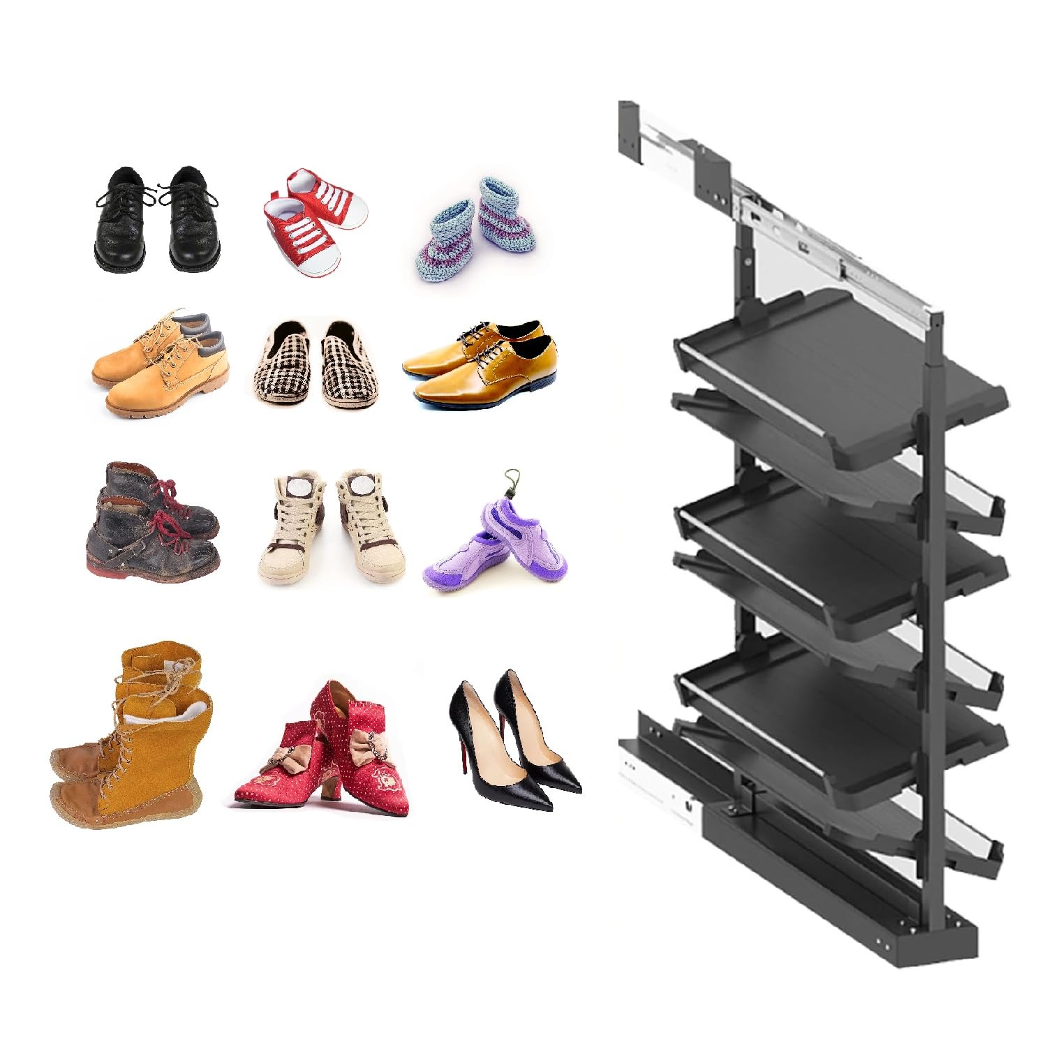 Adjustable Pull-Out Shoe Rack Organizer, Stackable Metal Shelf, Retractable Design &amp; Vertical Storage, Adjustable Height, Stainless Steel, for Small Bedroom Closet, Space Saving Storage