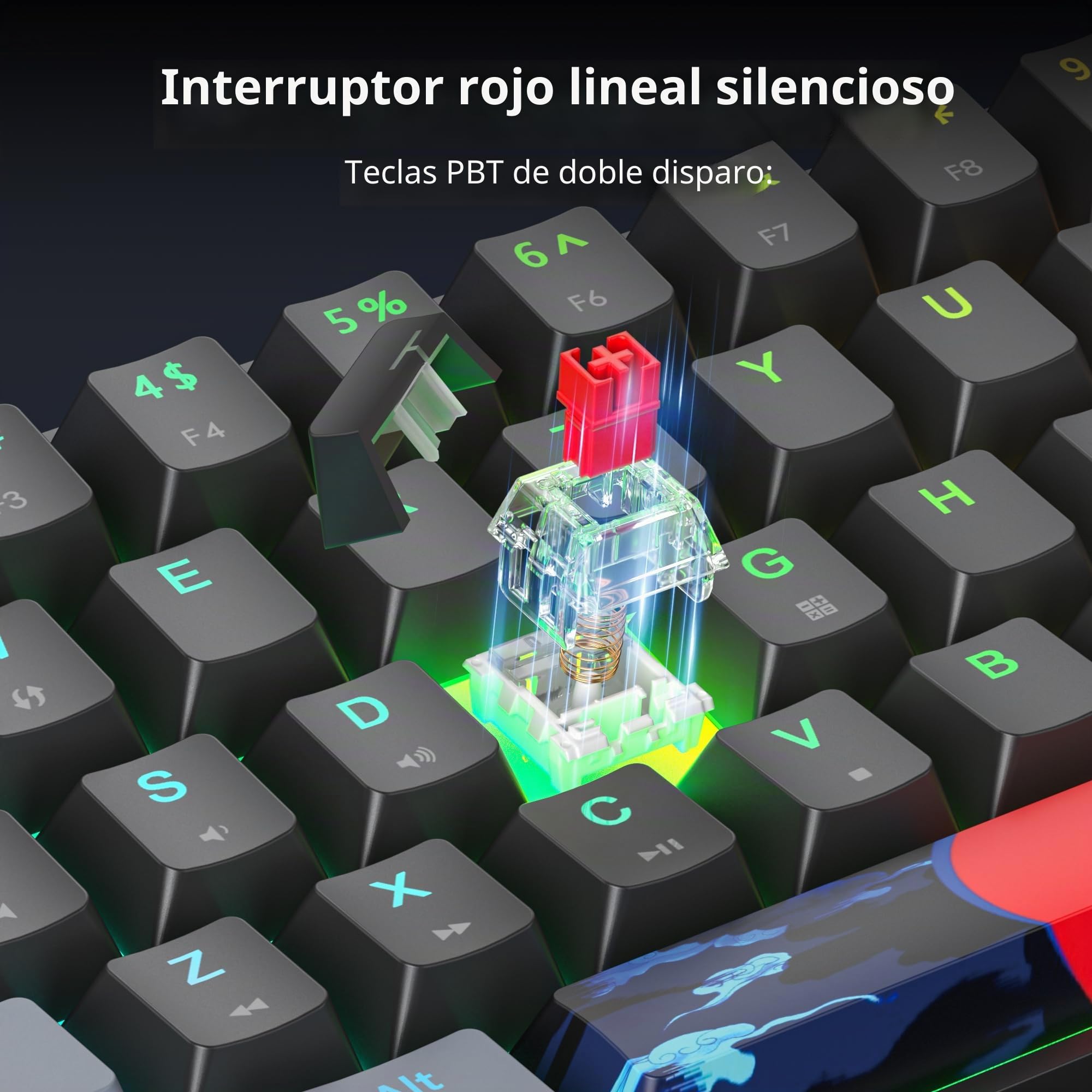 Teclado Mecánico 60%，American QWERTY Layout 68 Teclas Teclado Gaming Retroiluminado RGB, Cableado PBT Keycaps, Compatible con PS5/PS4/Xbox