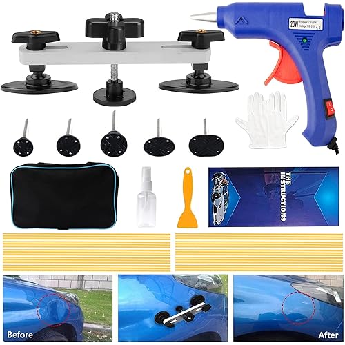 DABUFOY Dent Puller Kit, Paintless Dent Repair Kits with Bridge Puller & Hot Glue Gun, Dent Remover Kit for for Automobile Body, Motorcycle, Refrigerator, Car Large & Small Ding Hail Dent Removal